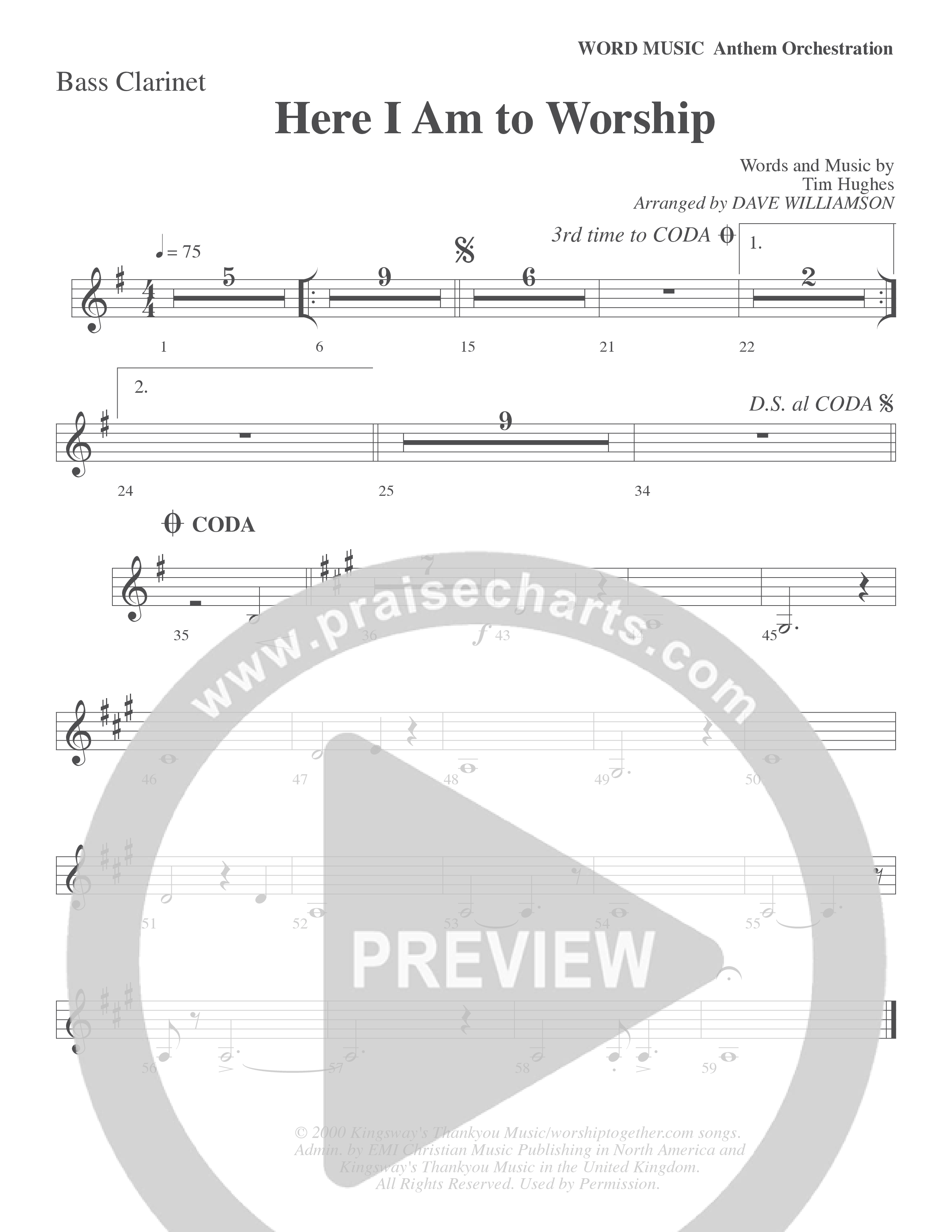 Here I Am To Worship (Choral Anthem SATB) Bass Clarinet (Word Music Choral / Arr. Dave Williamson)