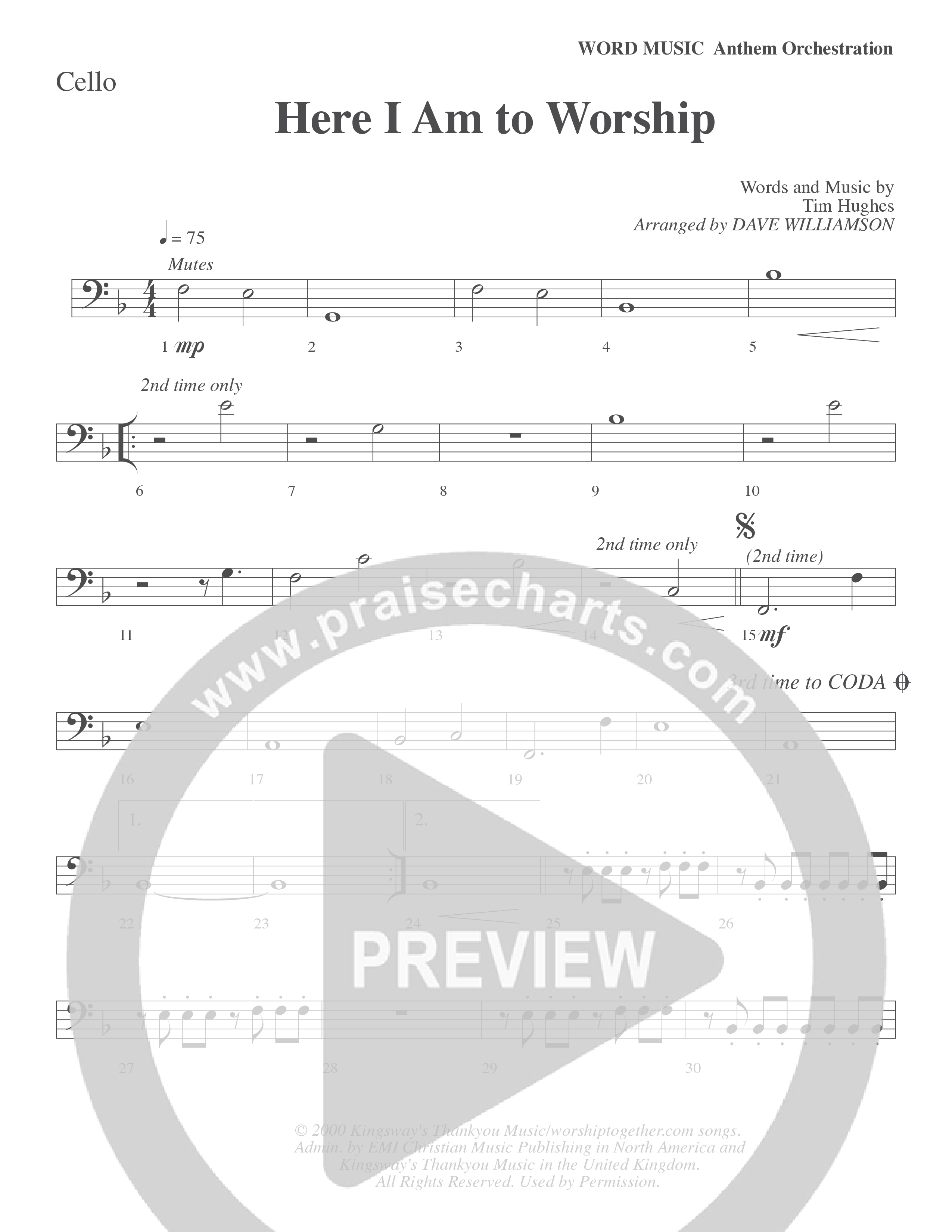 Here I Am To Worship (Choral Anthem SATB) Cello (Word Music Choral / Arr. Dave Williamson)