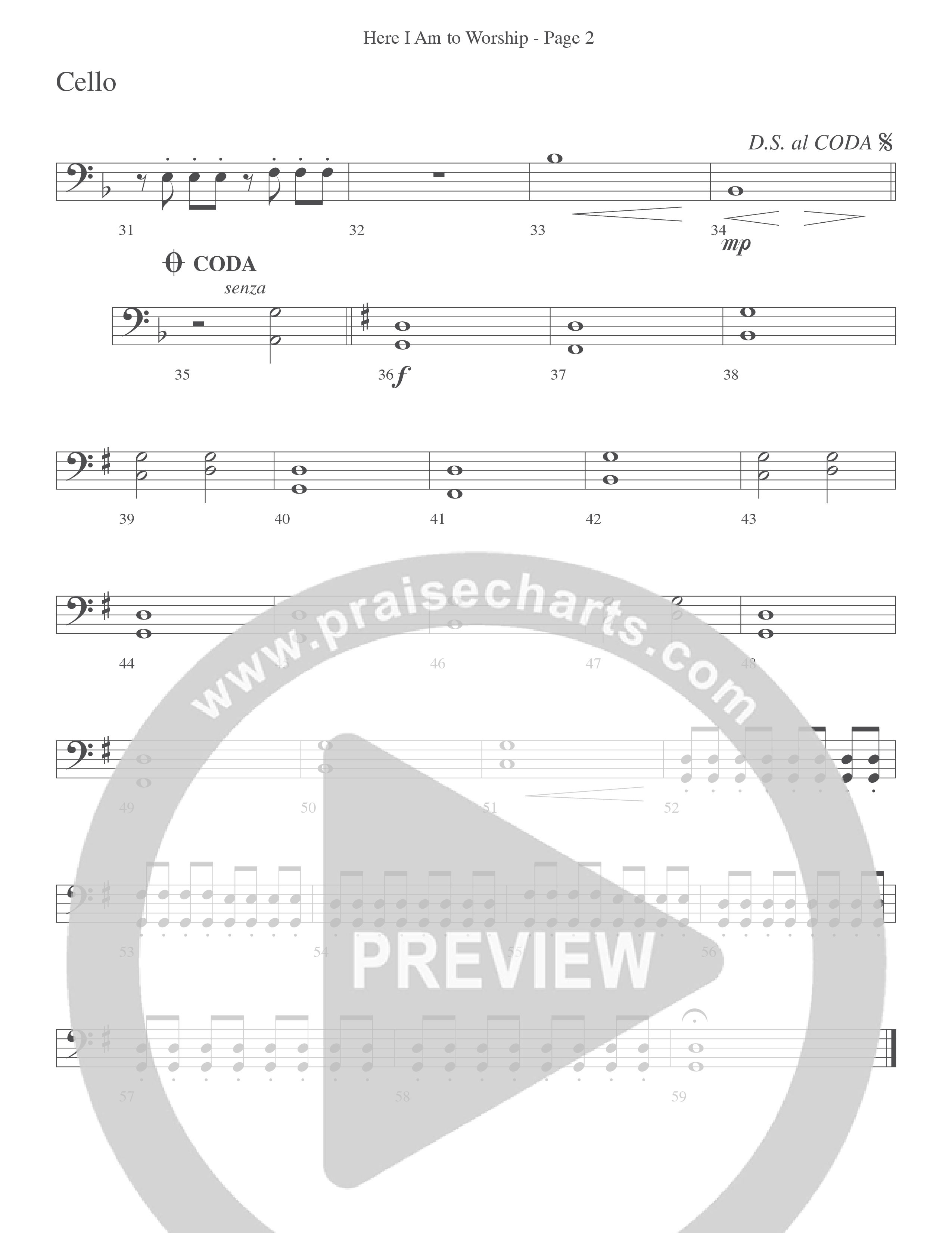 Here I Am To Worship (Choral Anthem SATB) Cello (Word Music Choral / Arr. Dave Williamson)