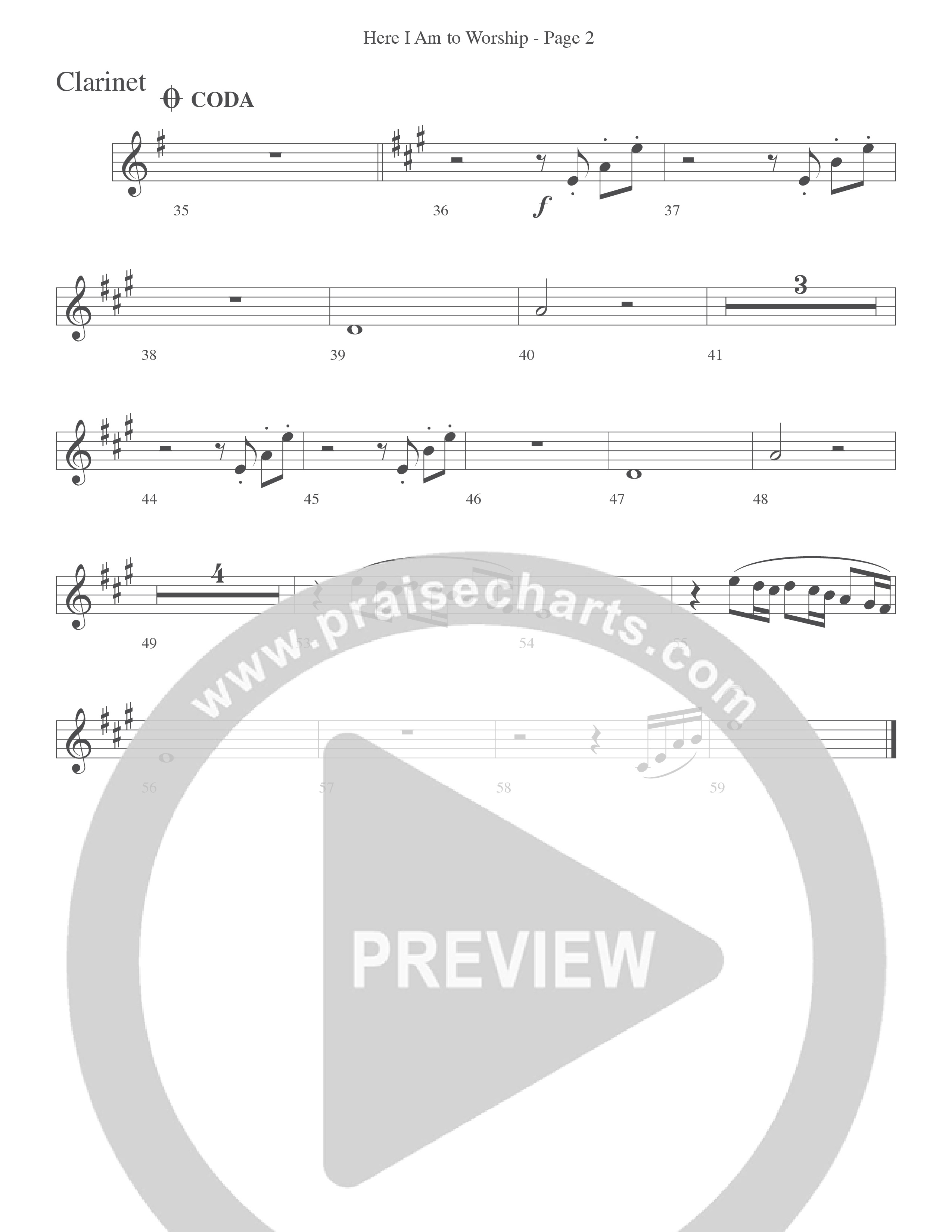 Here I Am To Worship (Choral Anthem SATB) Clarinet (Word Music Choral / Arr. Dave Williamson)