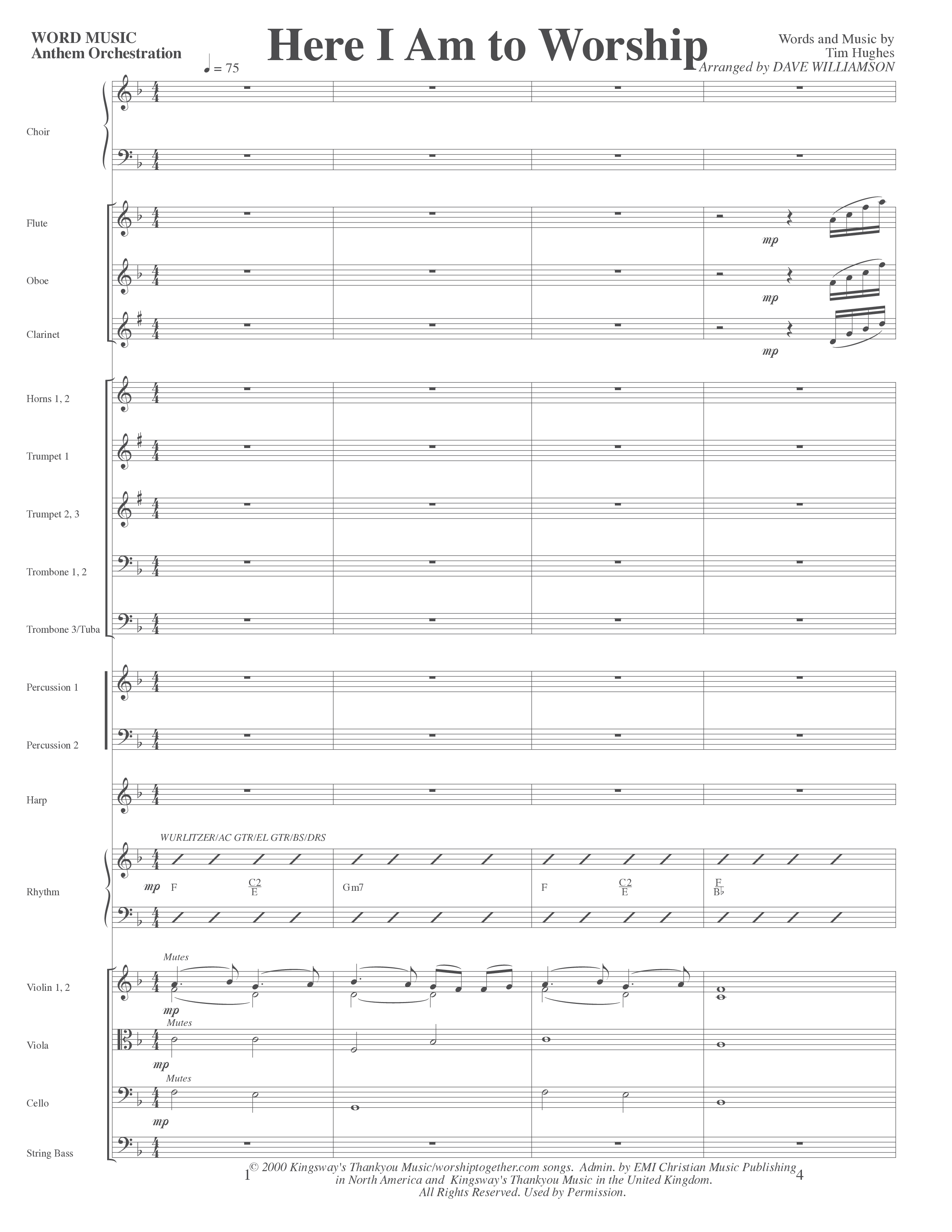 Here I Am To Worship (Choral Anthem SATB) Orchestration (Word Music Choral / Arr. Dave Williamson)