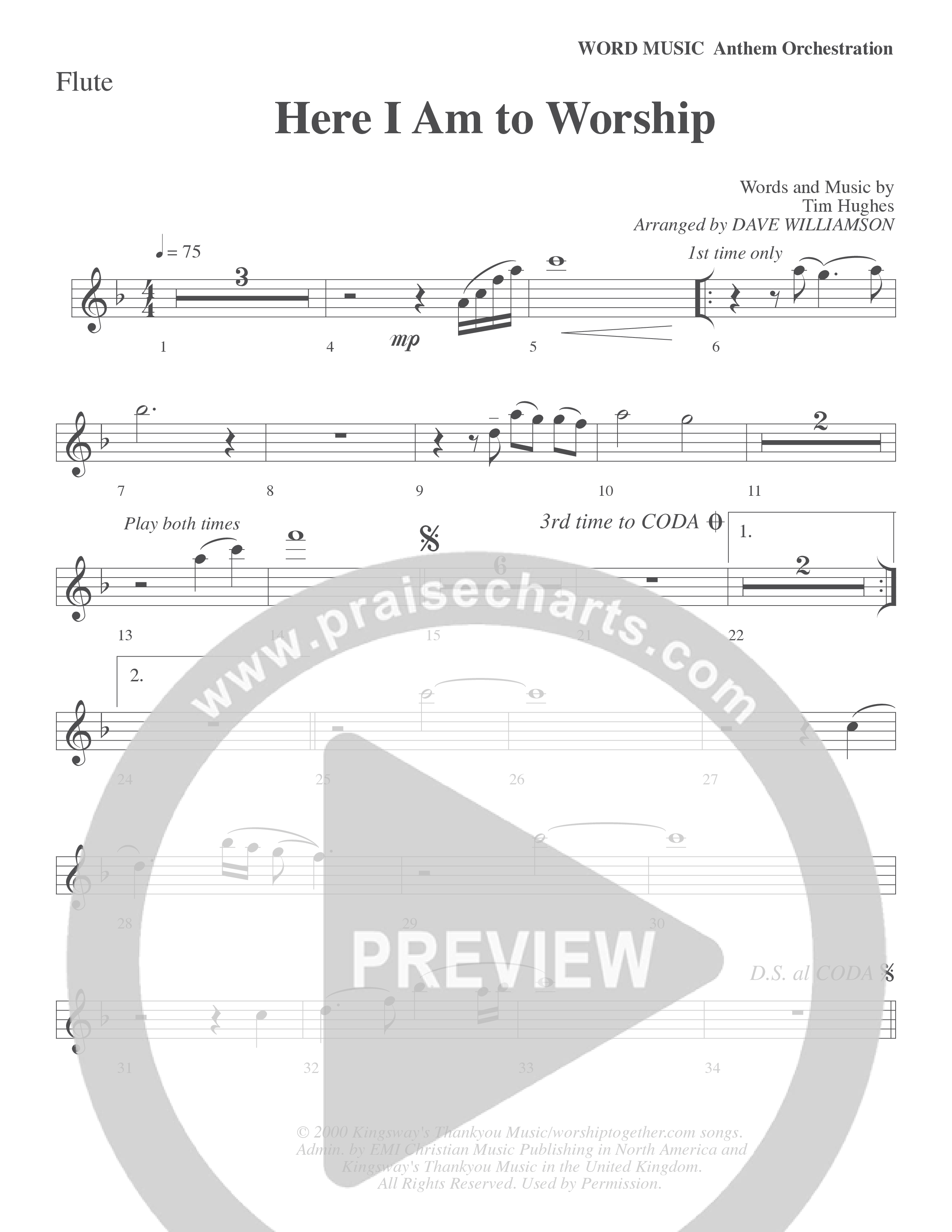 Here I Am To Worship (Choral Anthem SATB) Flute (Word Music Choral / Arr. Dave Williamson)