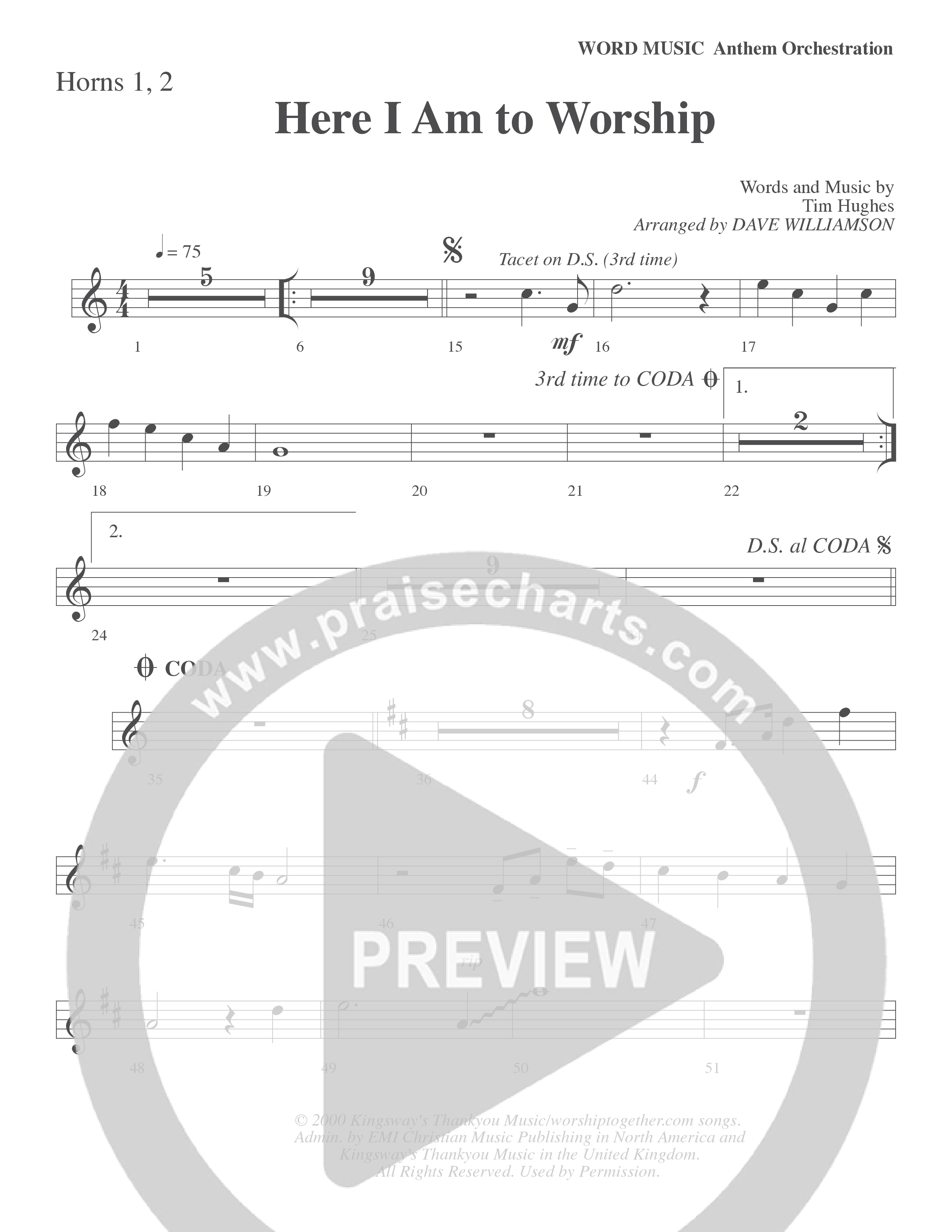 Here I Am To Worship (Choral Anthem SATB) French Horn 1/2 (Word Music Choral / Arr. Dave Williamson)