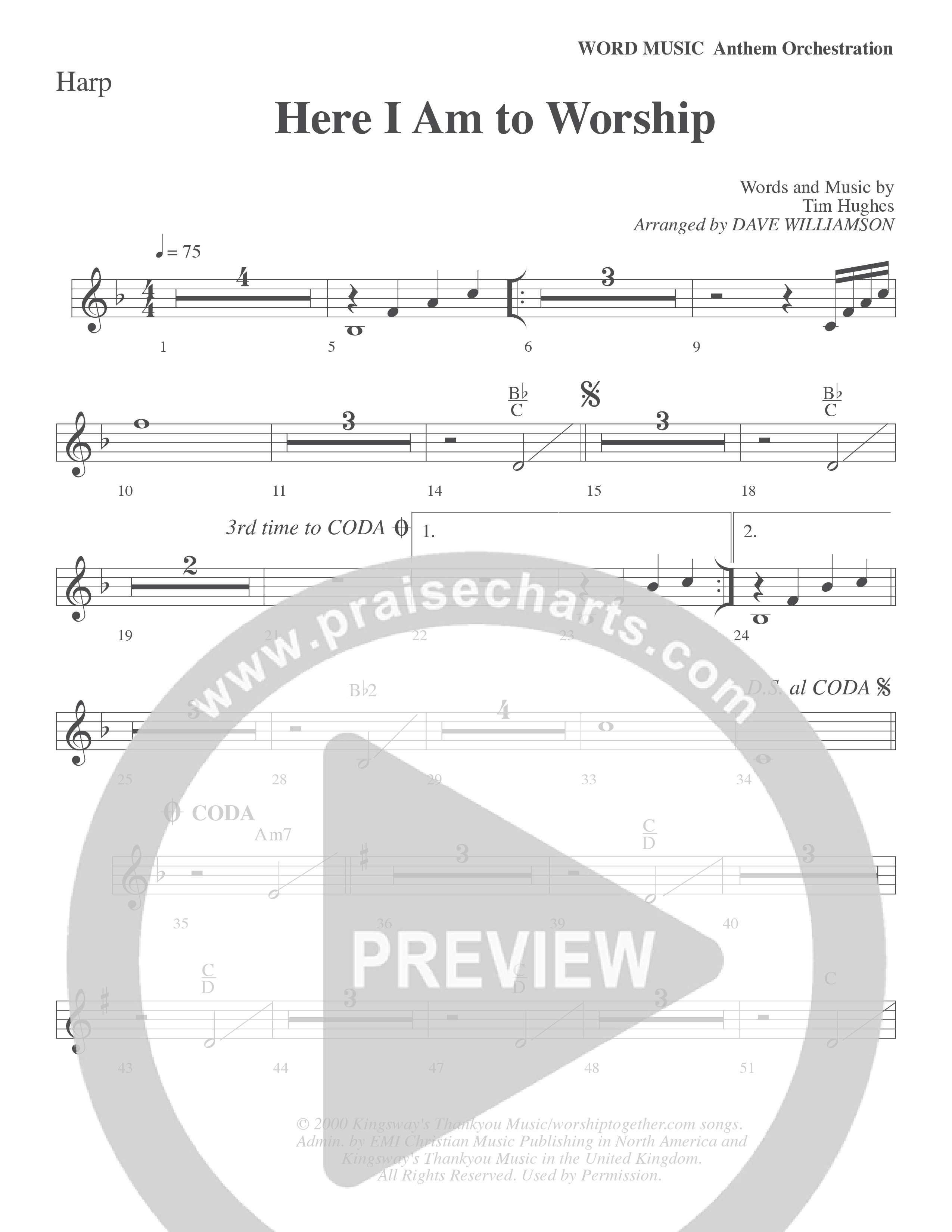 Here I Am To Worship (Choral Anthem SATB) Harp (Word Music Choral / Arr. Dave Williamson)