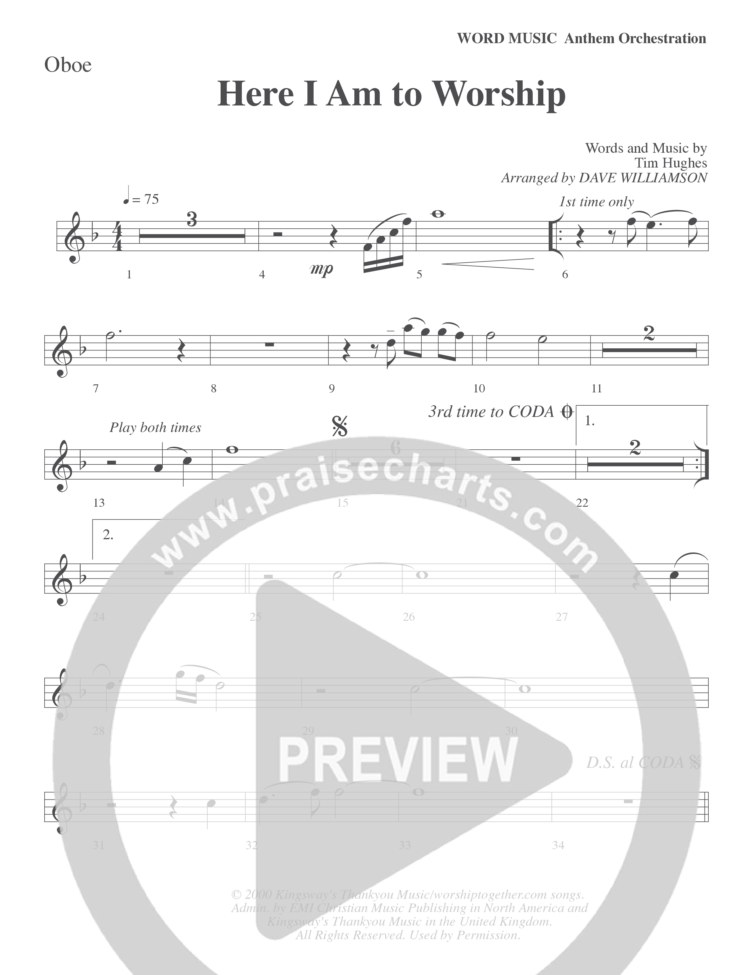 Here I Am To Worship (Choral Anthem SATB) Oboe (Word Music Choral / Arr. Dave Williamson)