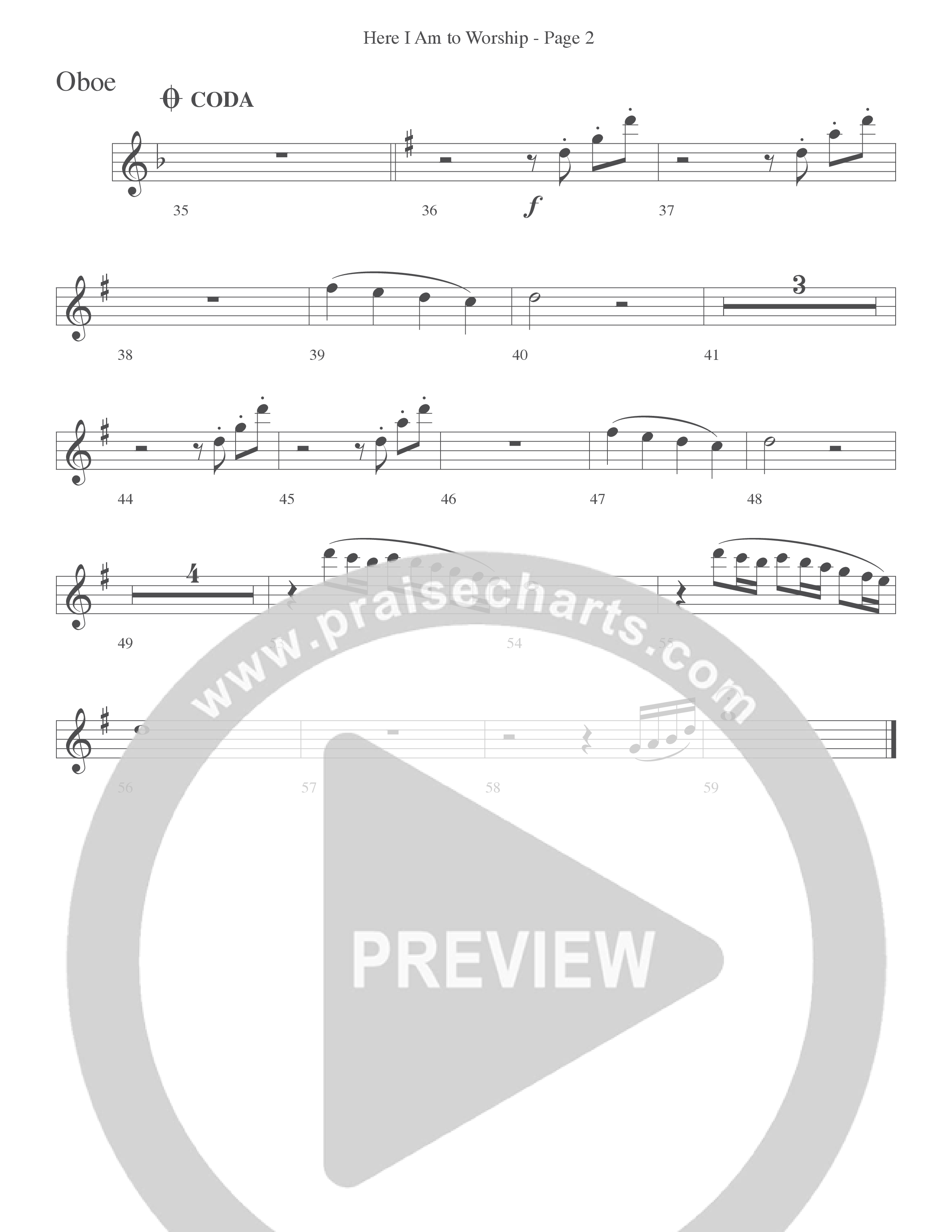 Here I Am To Worship (Choral Anthem SATB) Oboe (Word Music Choral / Arr. Dave Williamson)