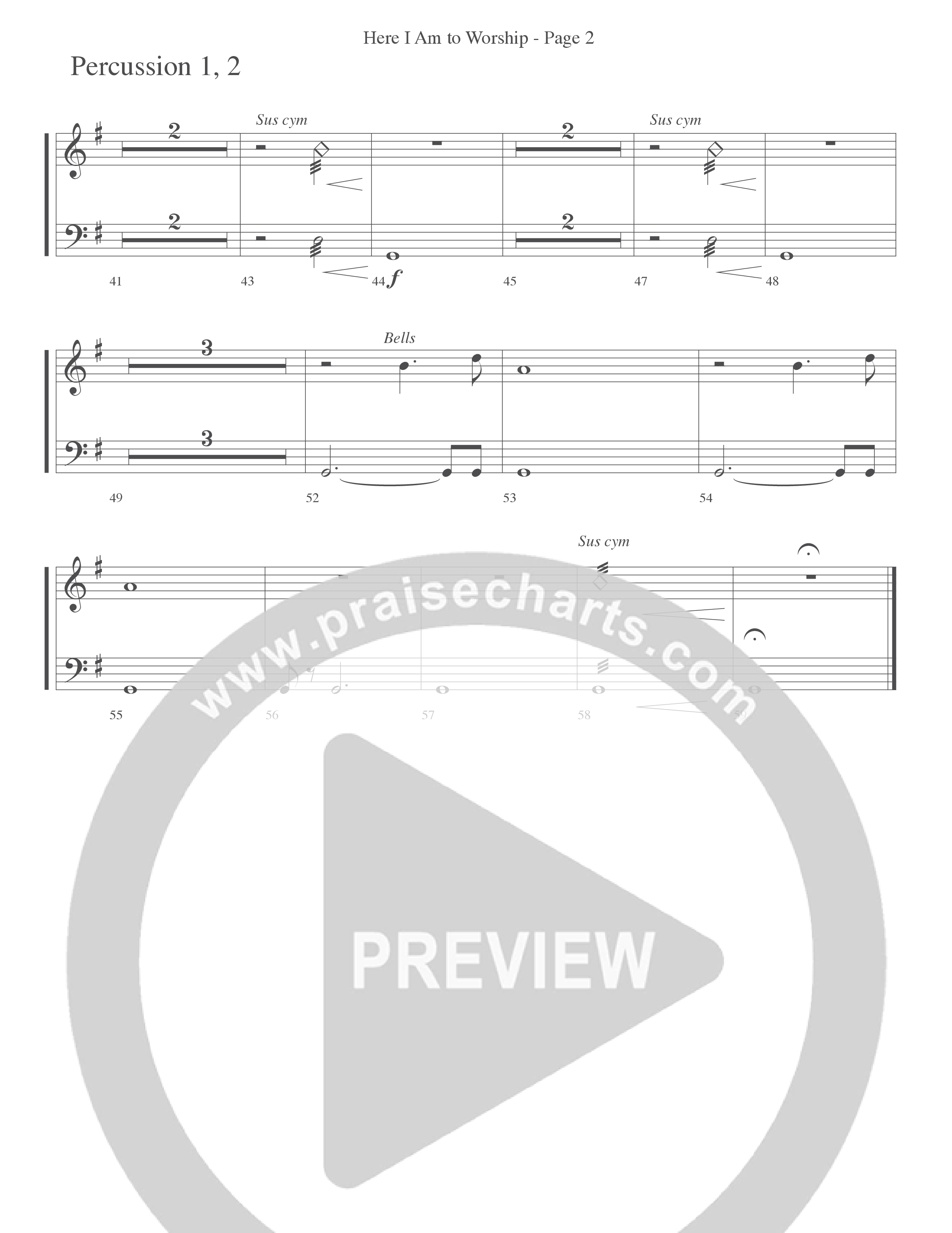 Here I Am To Worship (Choral Anthem SATB) Percussion 1/2 (Word Music Choral / Arr. Dave Williamson)