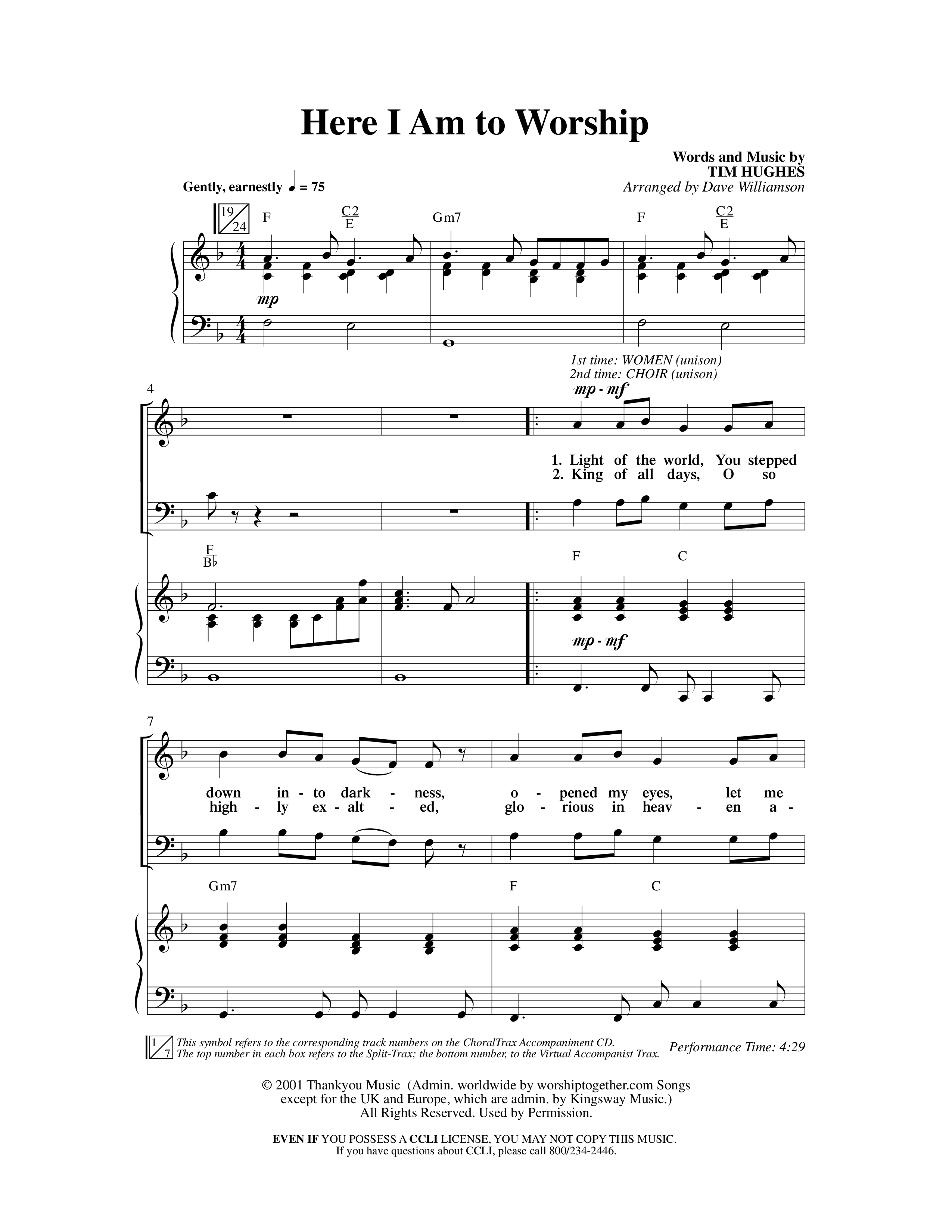 Here I Am To Worship (Choral Anthem SATB) Anthem (SATB/Piano) (Word Music Choral / Arr. Dave Williamson)
