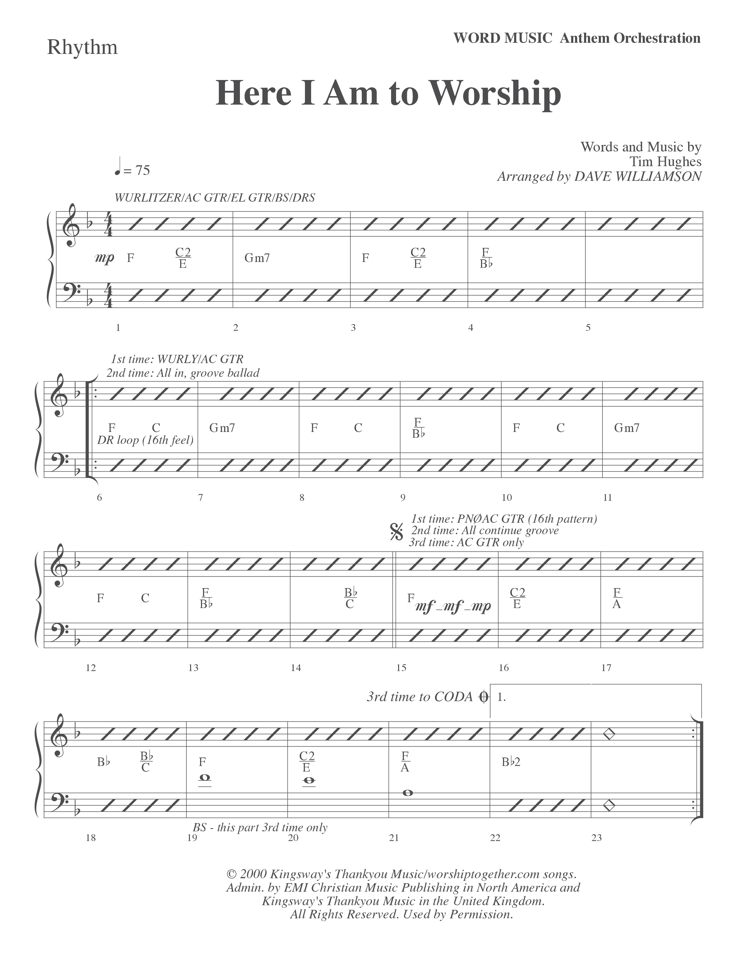Here I Am To Worship (Choral Anthem SATB) Rhythm Chart (Word Music Choral / Arr. Dave Williamson)