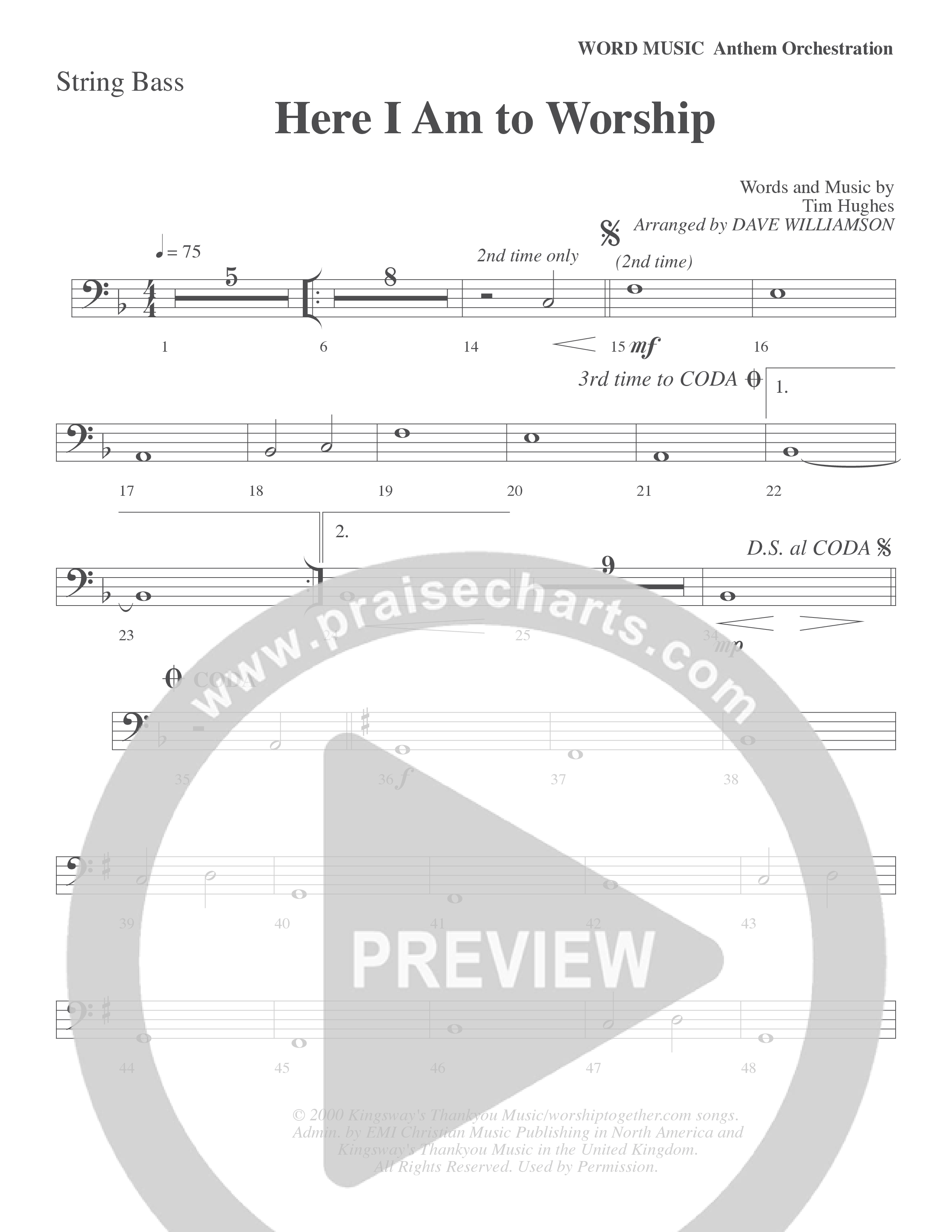 Here I Am To Worship (Choral Anthem SATB) String Bass (Word Music Choral / Arr. Dave Williamson)