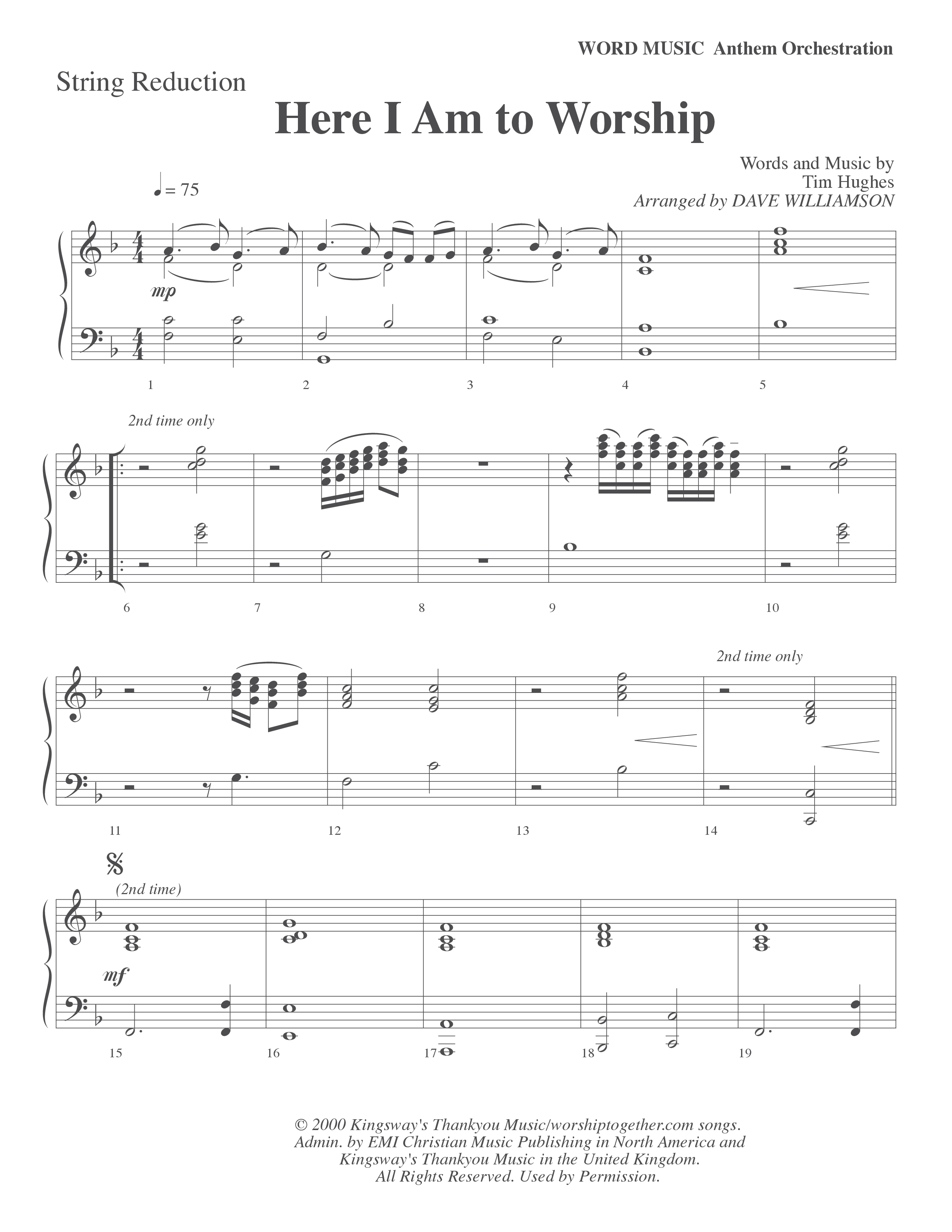 Here I Am To Worship (Choral Anthem SATB) String Reduction (Word Music Choral / Arr. Dave Williamson)
