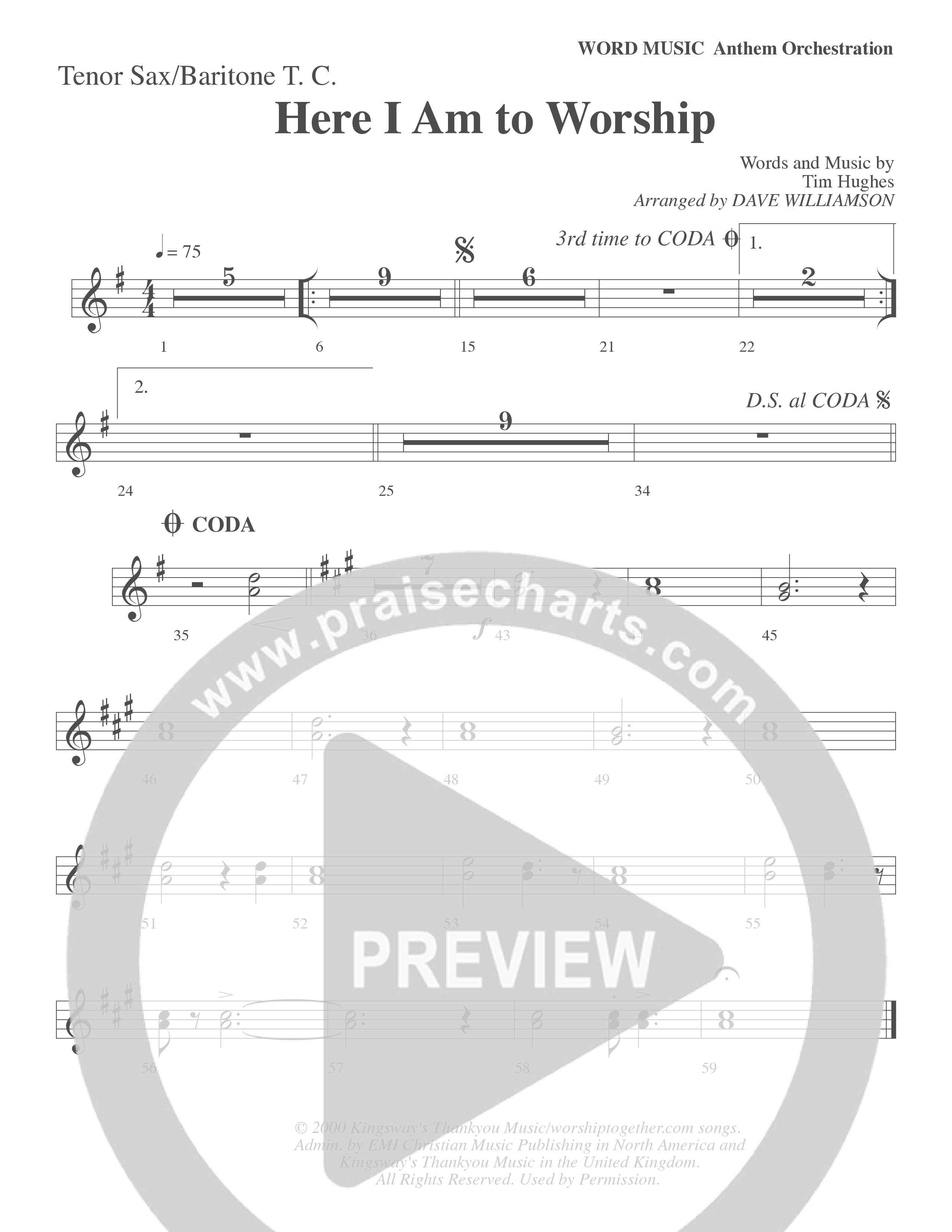 Here I Am To Worship (Choral Anthem SATB) Tenor Sax/Baritone T.C. (Word Music Choral / Arr. Dave Williamson)