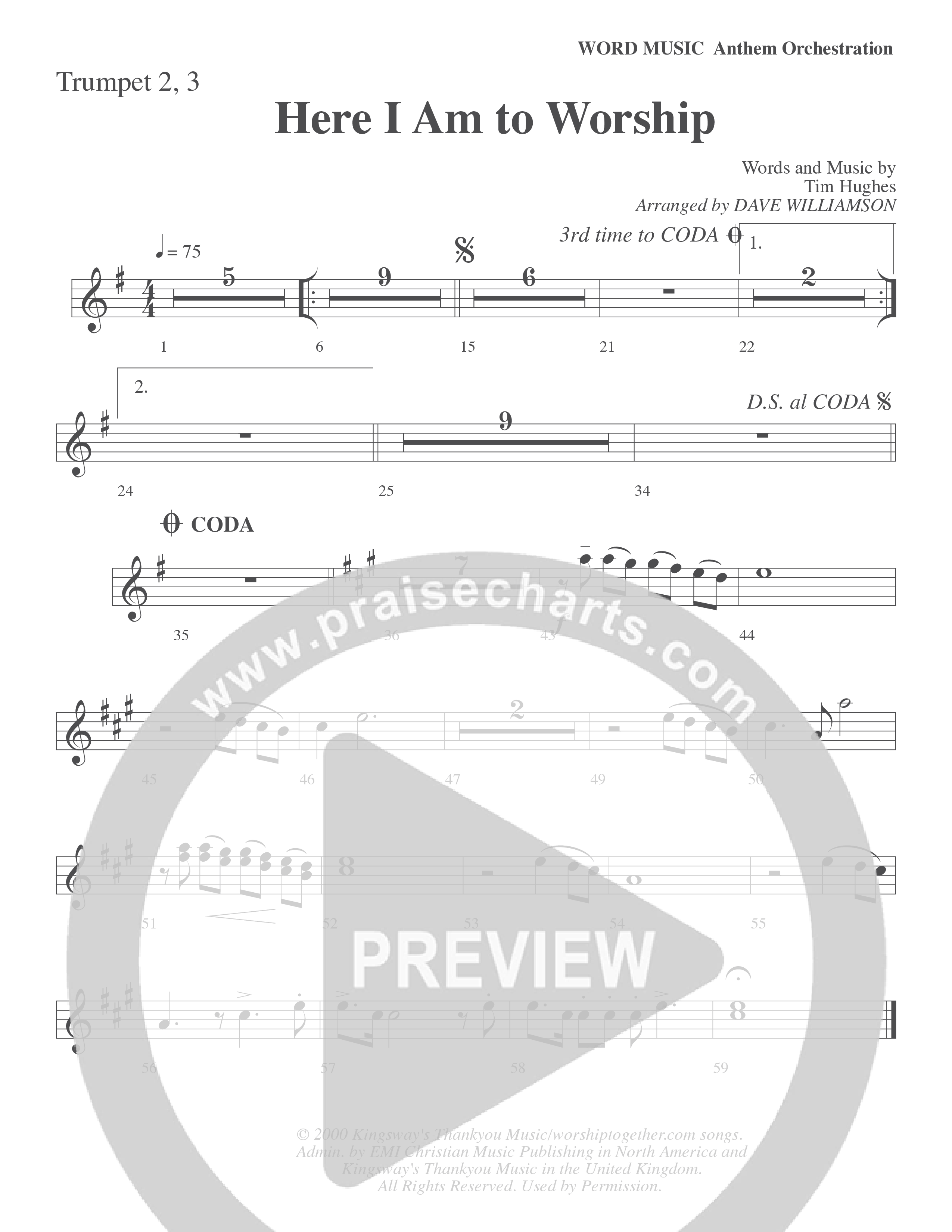 Here I Am To Worship (Choral Anthem SATB) Trumpet (Word Music Choral / Arr. Dave Williamson)