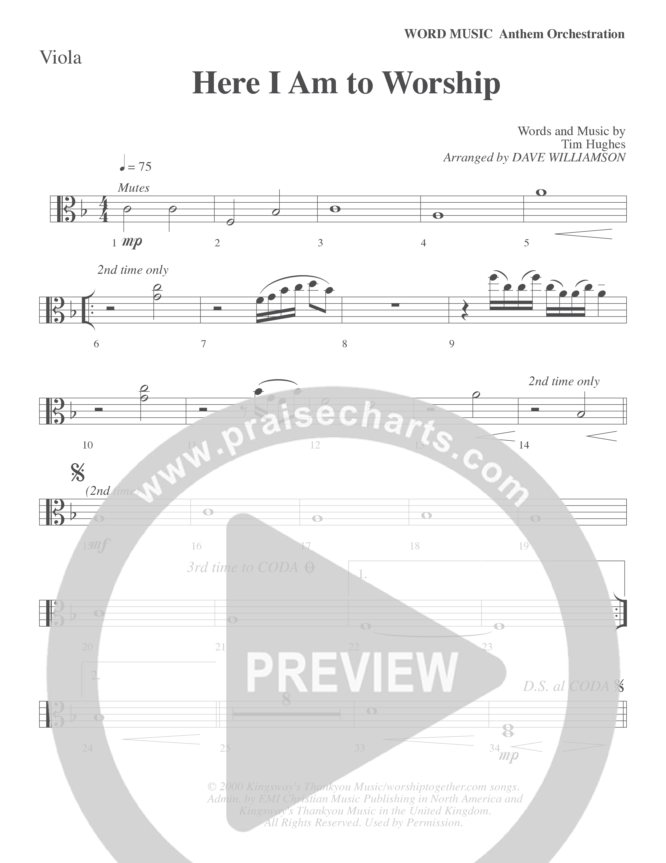 Here I Am To Worship (Choral Anthem SATB) Viola (Word Music Choral / Arr. Dave Williamson)