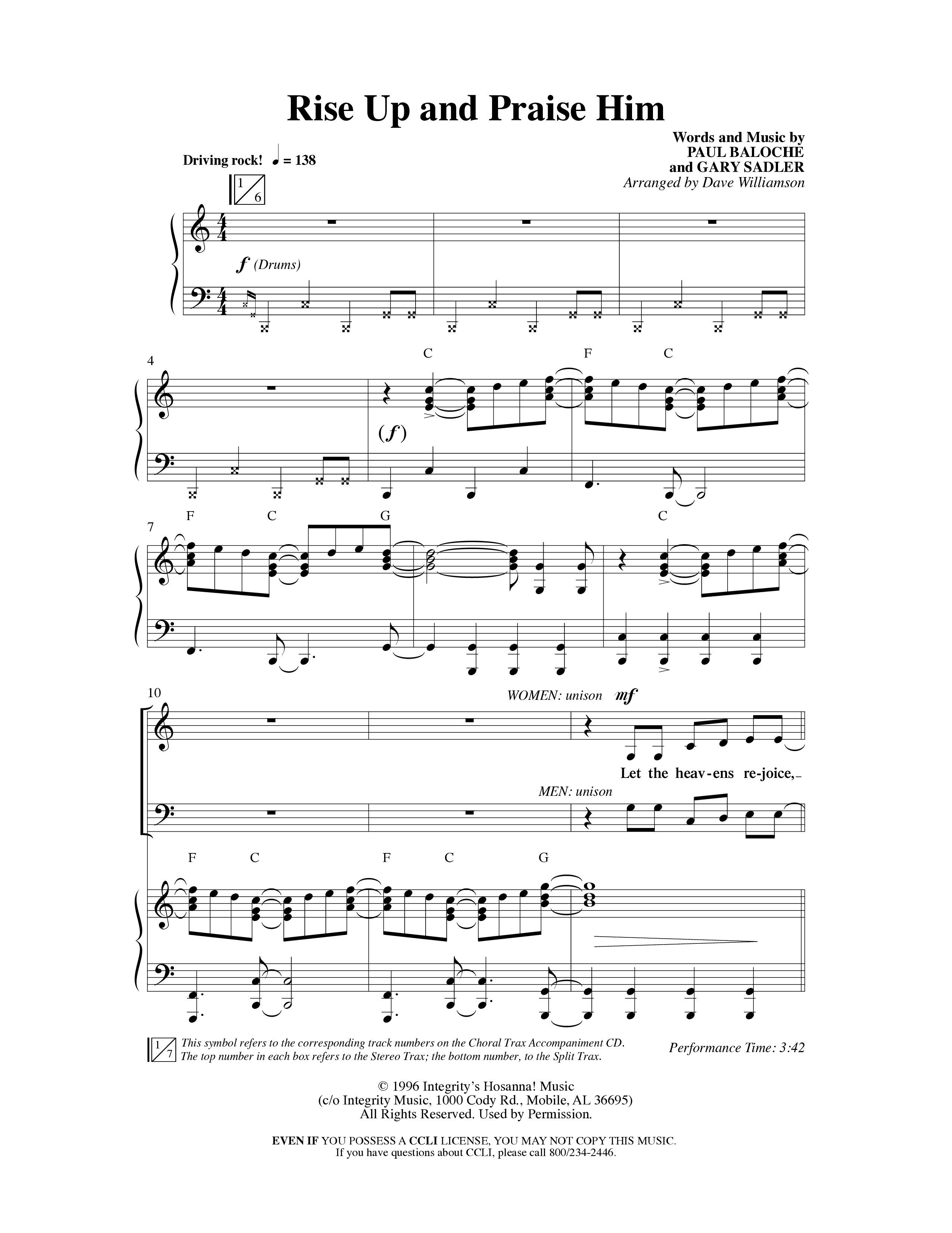 Rise Up and Praise Him (Choral Anthem SATB) Anthem (SATB/Piano) (Word Music Choral / Arr. Dave Williamson)
