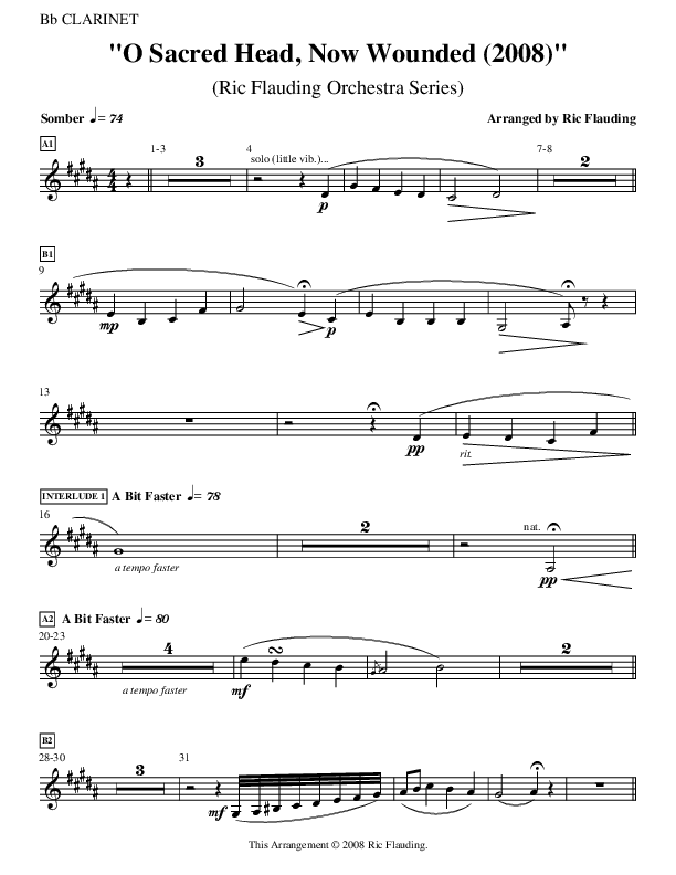 O Sacred Head Now Wounded (Instrumental) Clarinet ()
