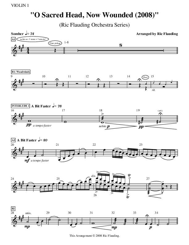 O Sacred Head Now Wounded (Instrumental) Violin 1 ()