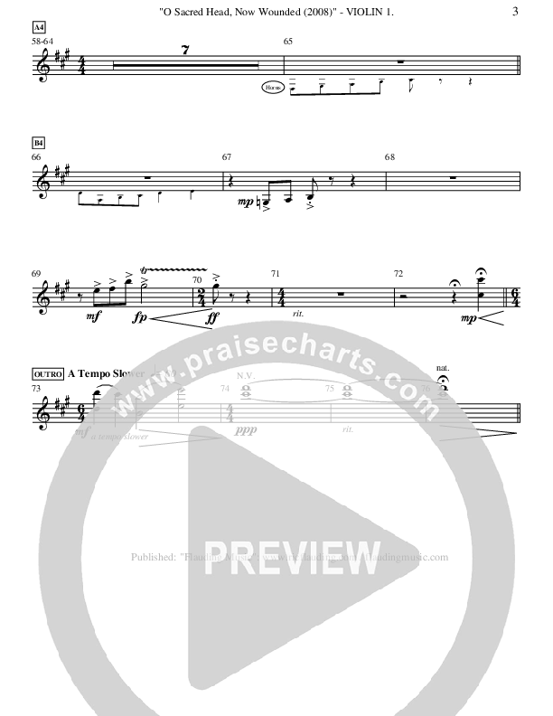 O Sacred Head Now Wounded (Instrumental) Violin 1 ()