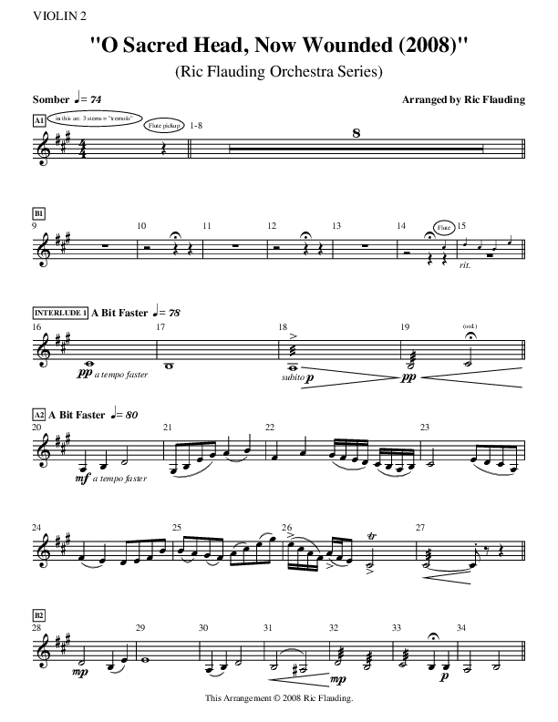O Sacred Head Now Wounded (Instrumental) Violin 2 ()