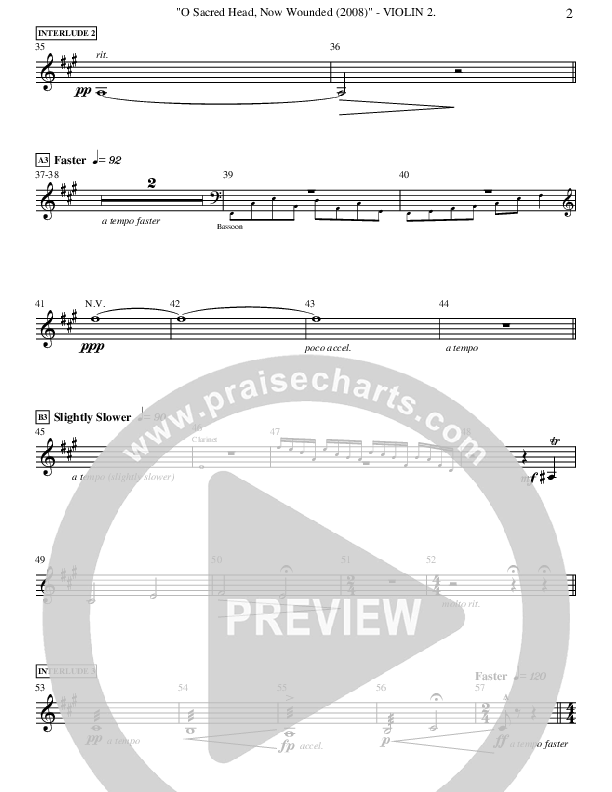 O Sacred Head Now Wounded (Instrumental) Violin 2 ()