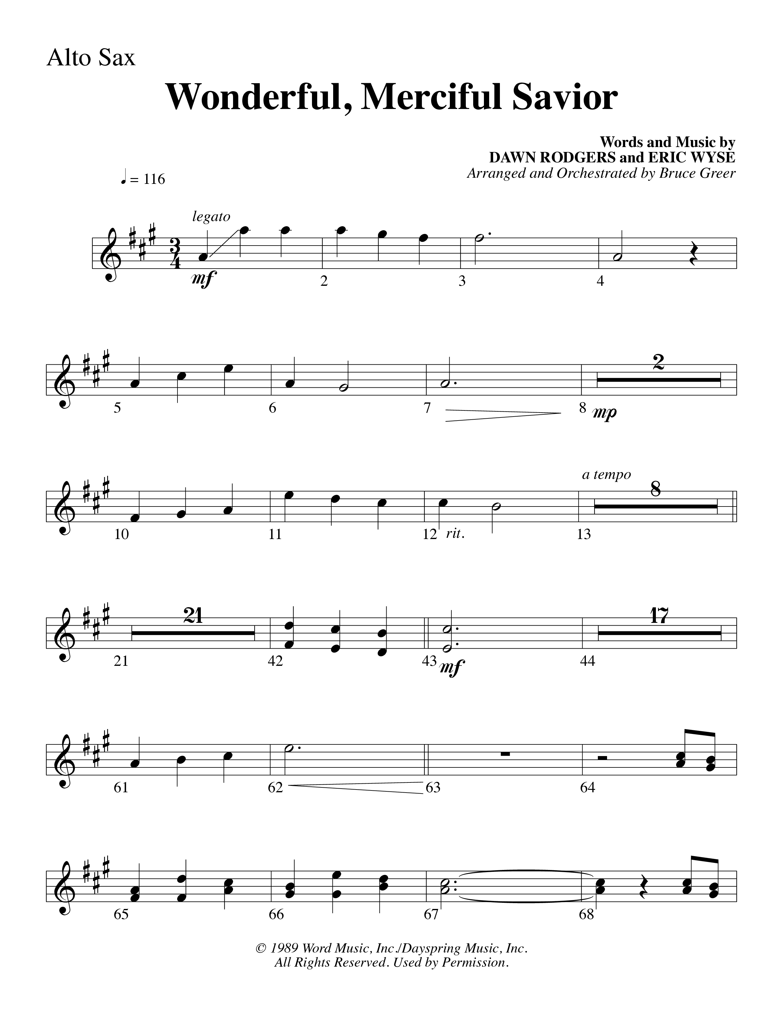 Wonderful Merciful Savior (Choral Anthem SATB) Alto Sax (Word Music Choral / Arr. Mark McClure)