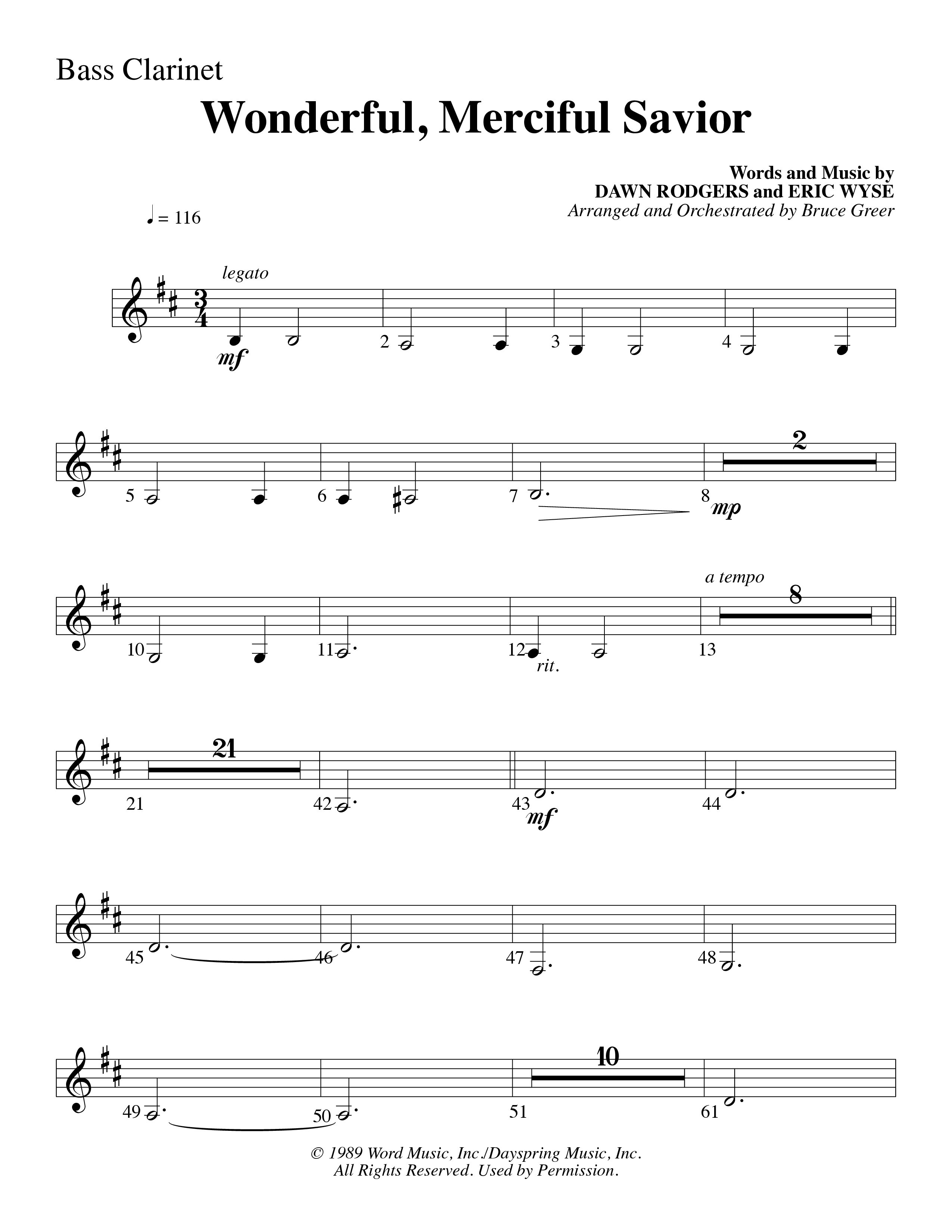 Wonderful Merciful Savior (Choral Anthem SATB) Bass Clarinet (Word Music Choral / Arr. Mark McClure)