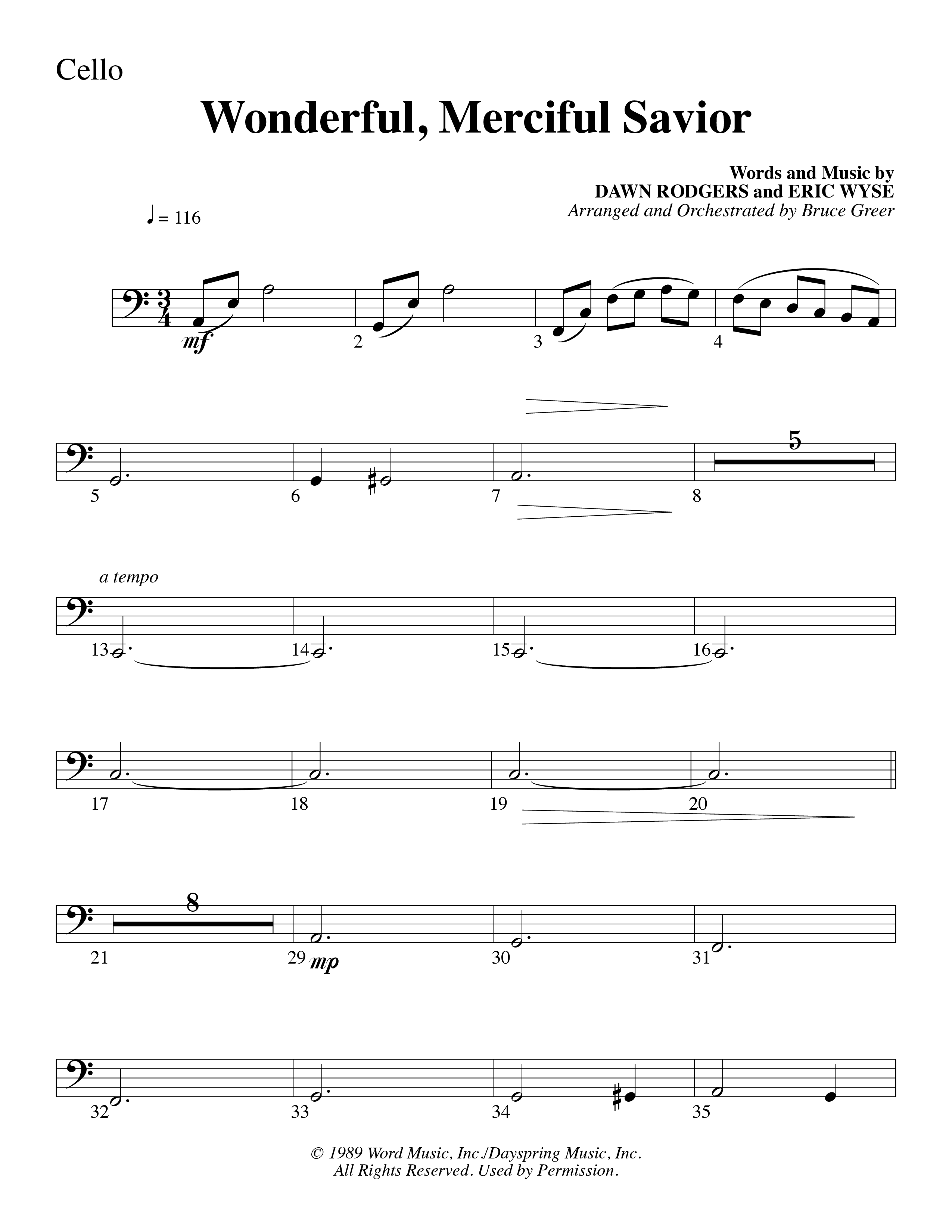 Wonderful Merciful Savior (Choral Anthem SATB) Cello (Word Music Choral / Arr. Mark McClure)