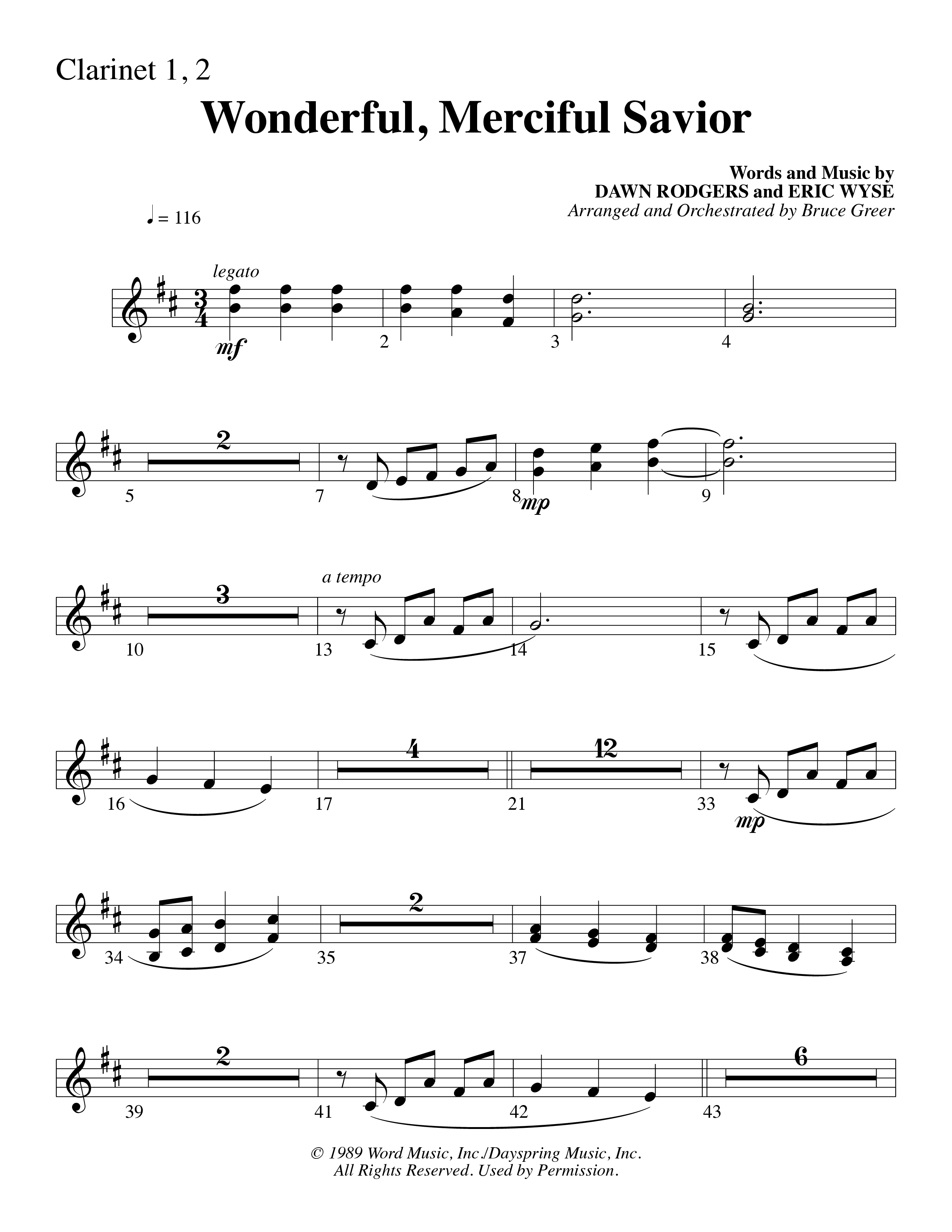 Wonderful Merciful Savior (Choral Anthem SATB) Clarinet 1/2 (Word Music Choral / Arr. Mark McClure)