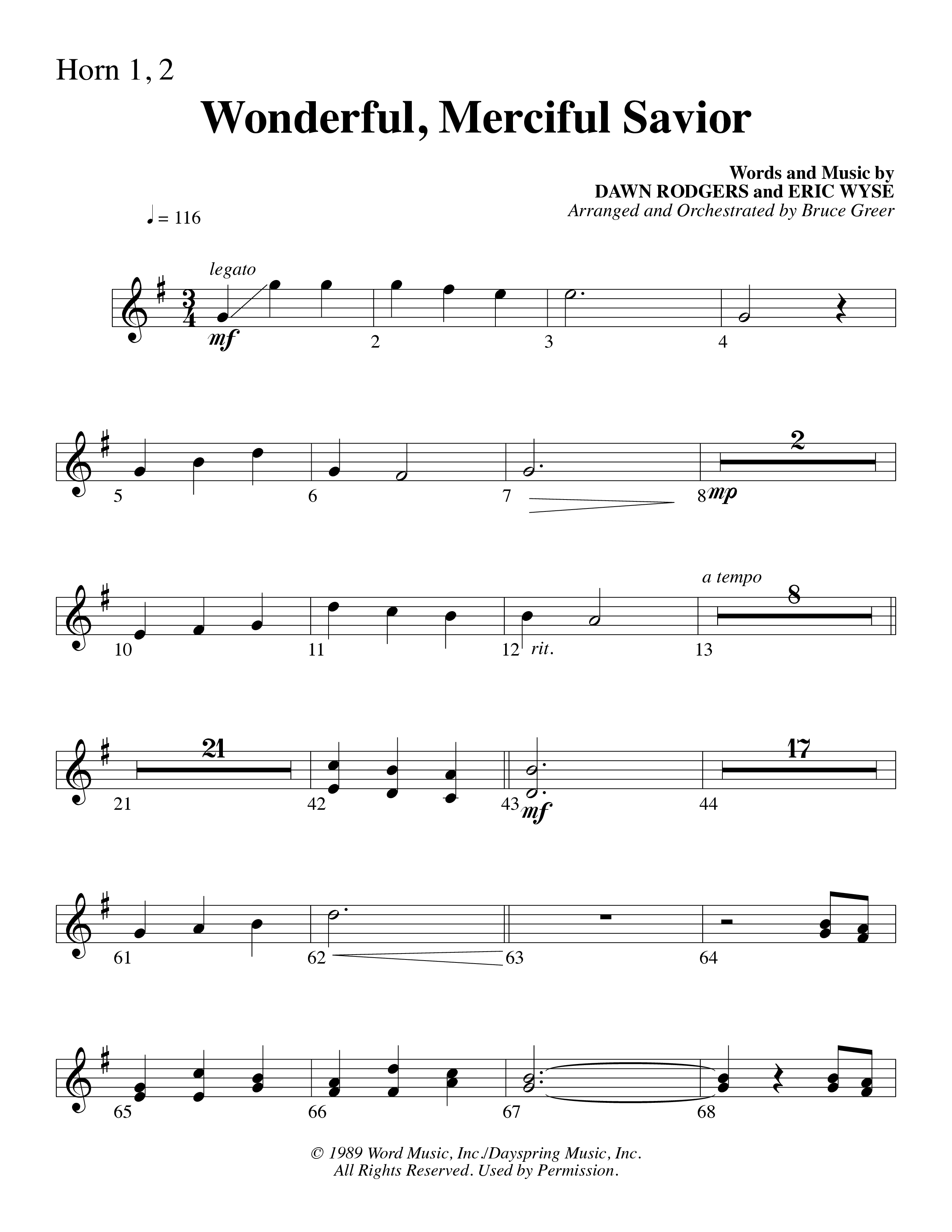 Wonderful Merciful Savior (Choral Anthem SATB) French Horn 1/2 (Word Music Choral / Arr. Mark McClure)