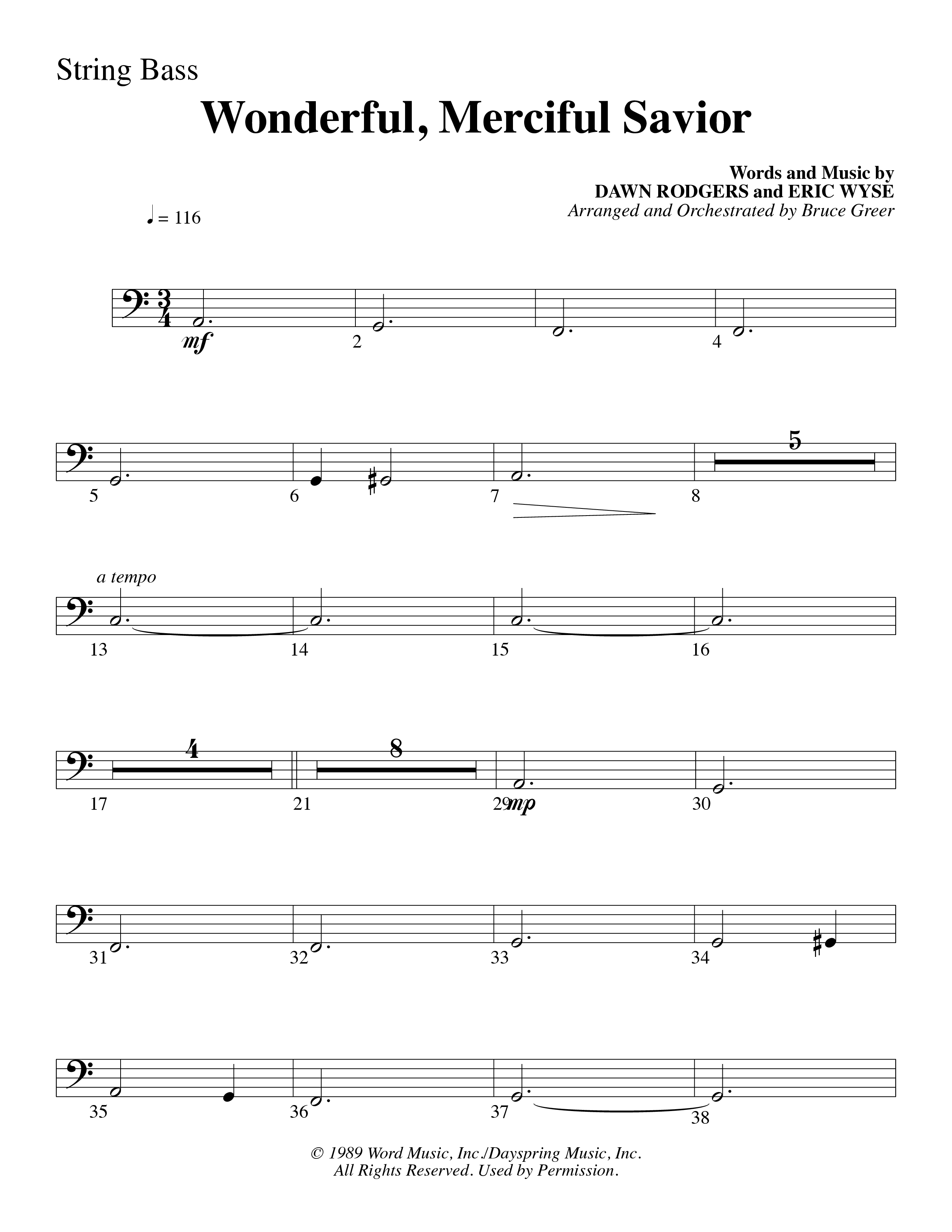 Wonderful Merciful Savior (Choral Anthem SATB) String Bass (Word Music Choral / Arr. Mark McClure)
