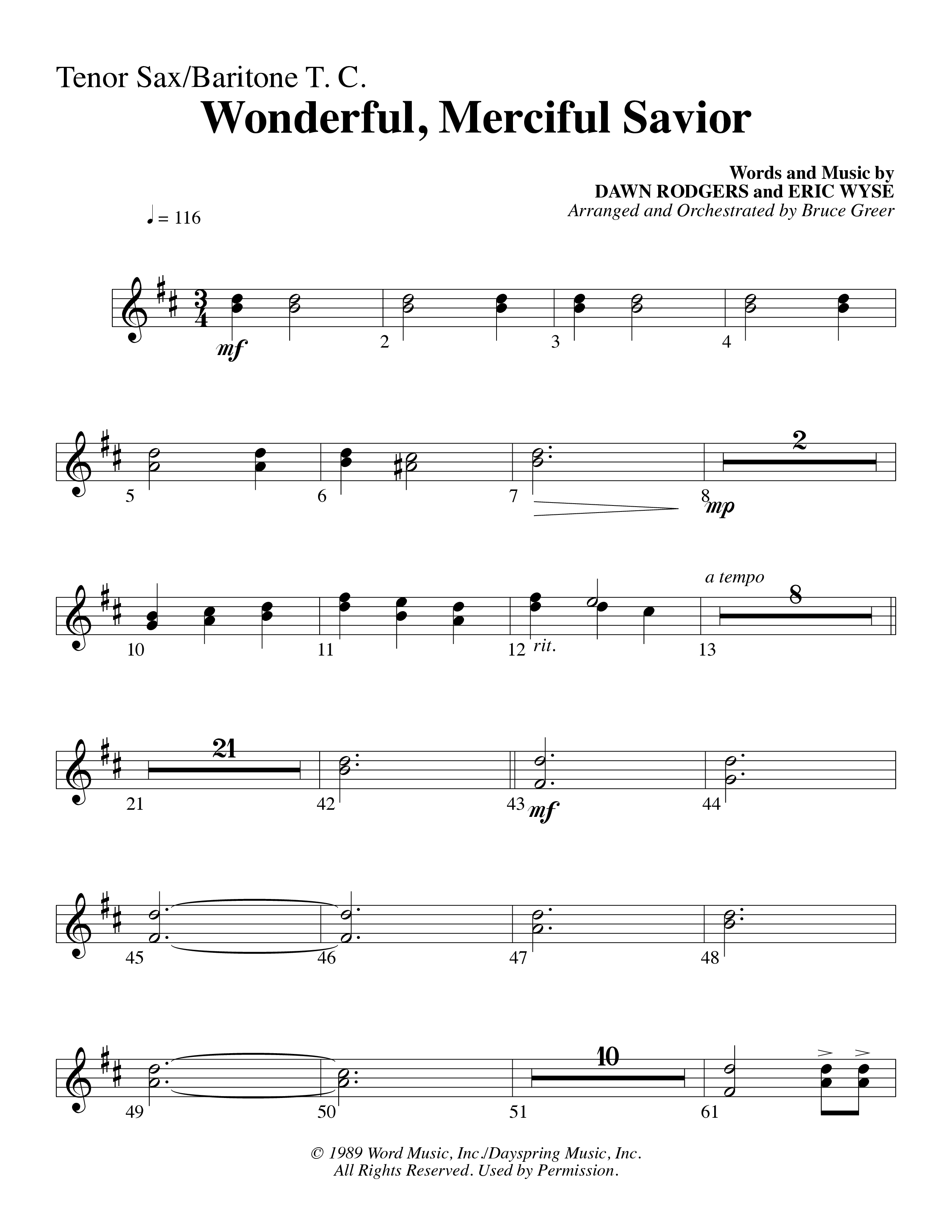 Wonderful Merciful Savior (Choral Anthem SATB) Tenor Sax/Baritone T.C. (Word Music Choral / Arr. Mark McClure)