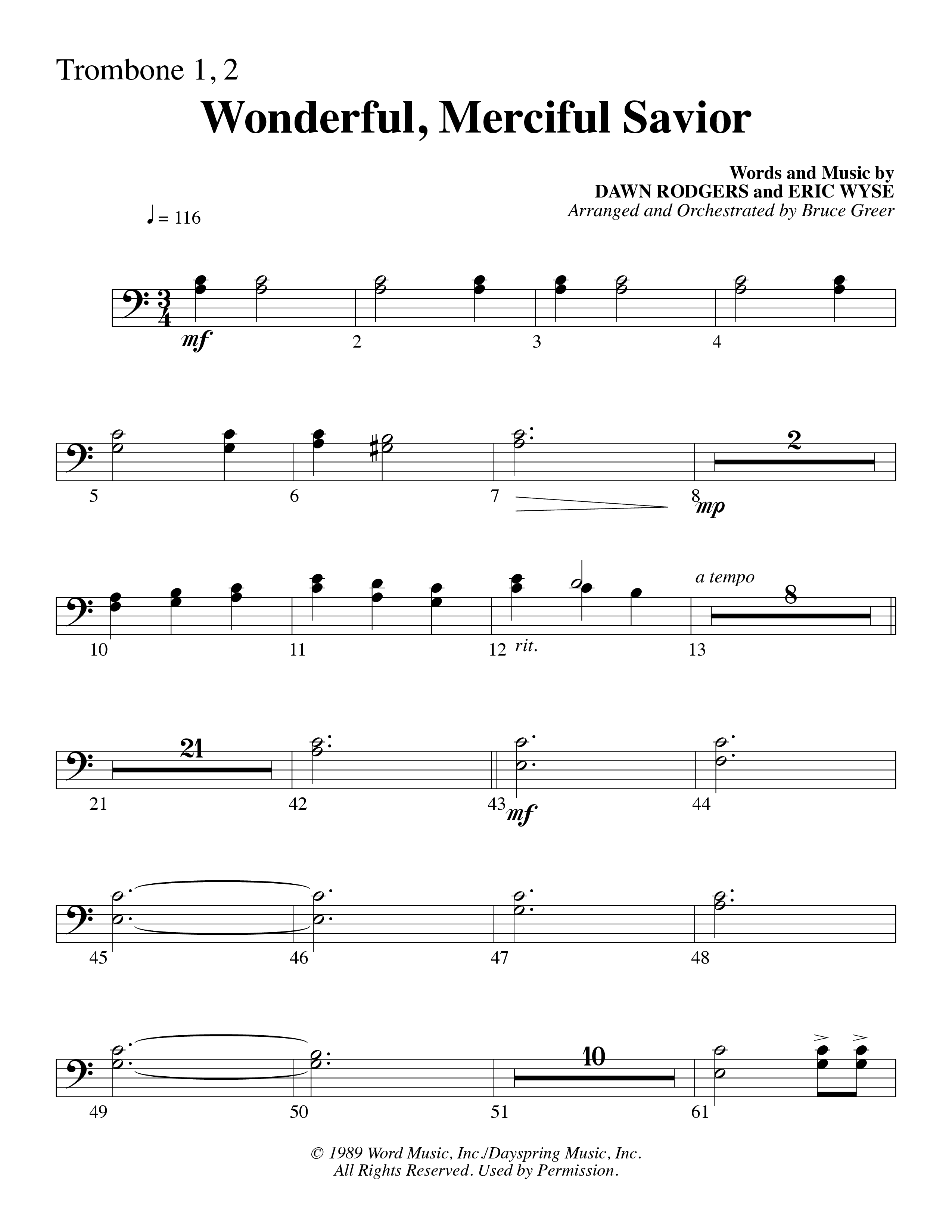 Wonderful Merciful Savior (Choral Anthem SATB) Trombone 1/2 (Word Music Choral / Arr. Mark McClure)