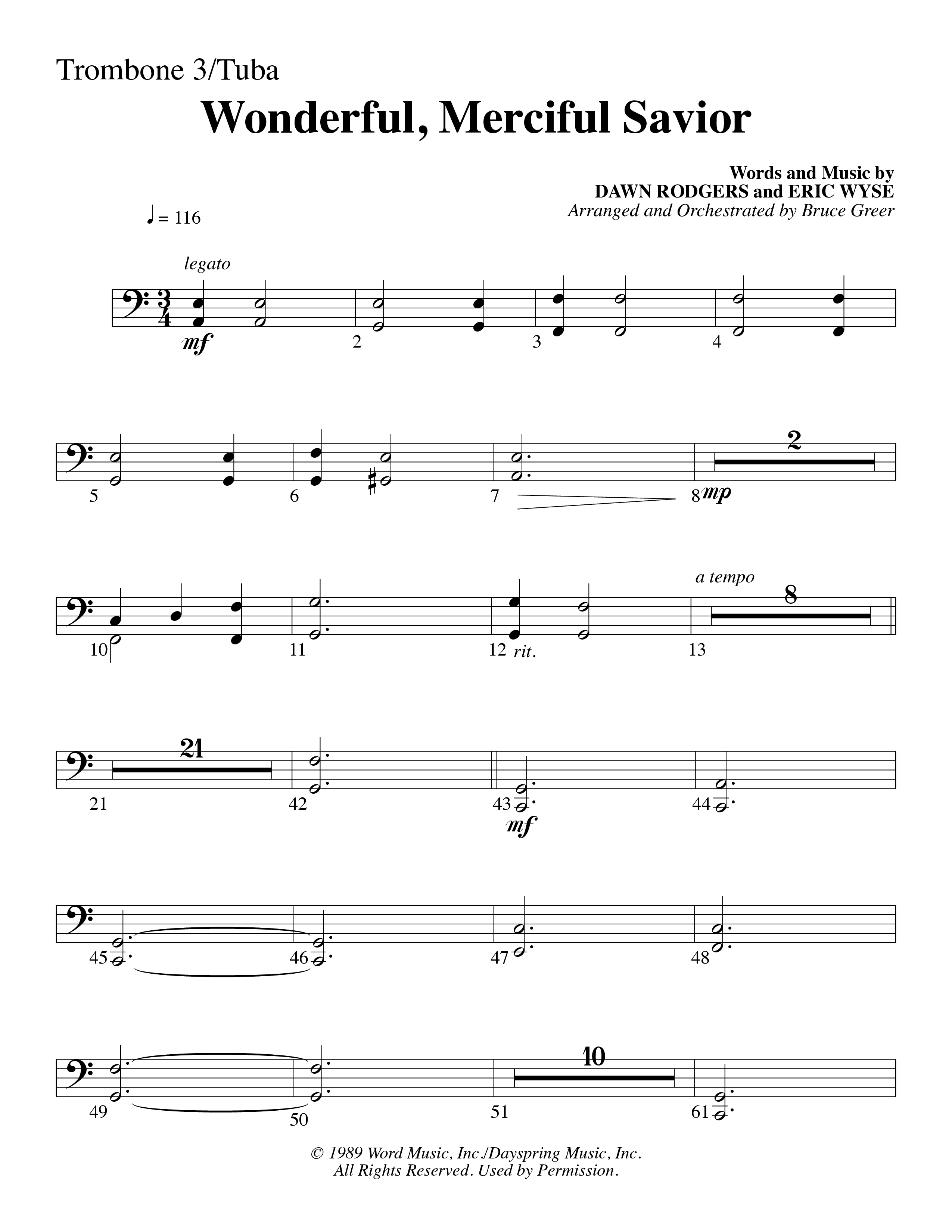 Wonderful Merciful Savior (Choral Anthem SATB) Trombone 3/Tuba (Word Music Choral / Arr. Mark McClure)
