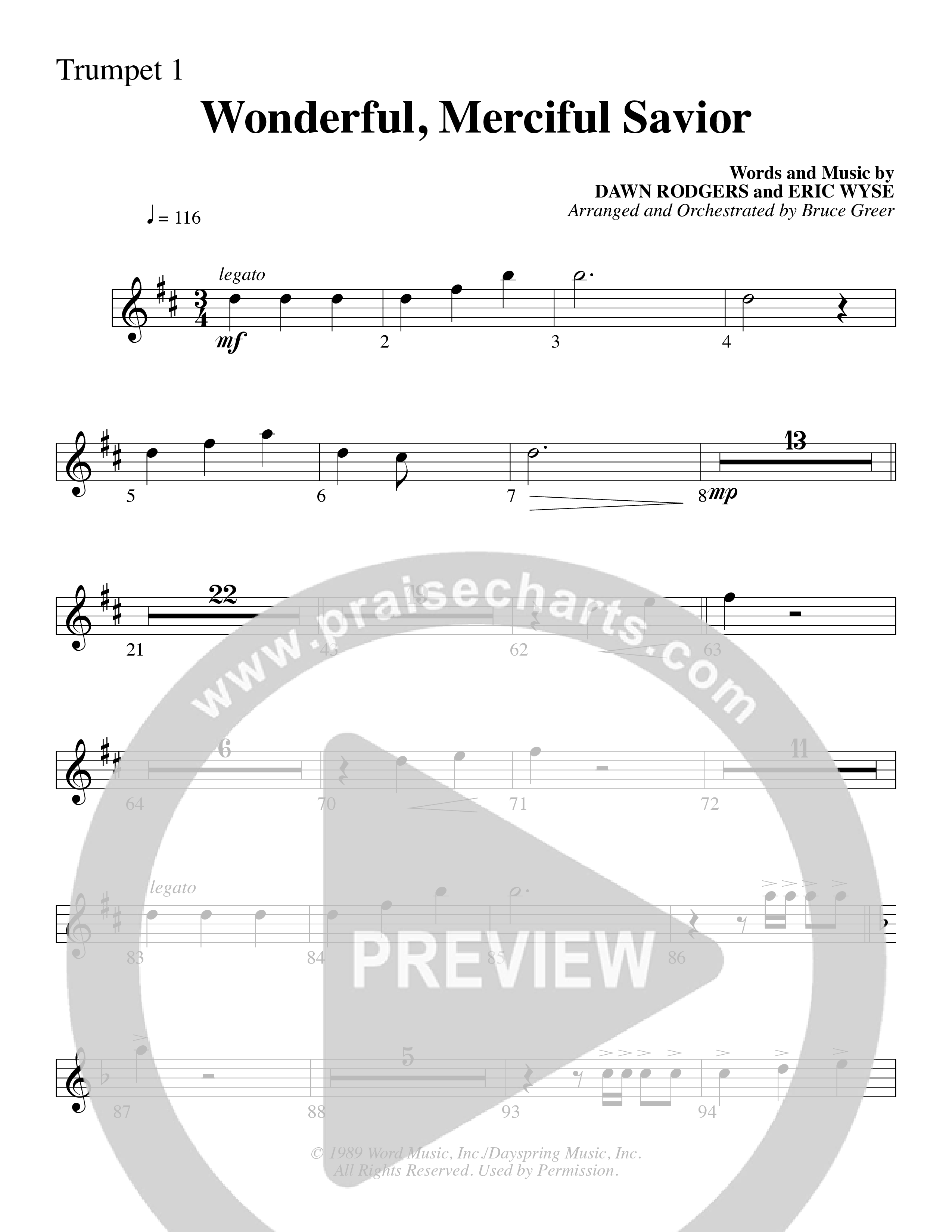 Wonderful Merciful Savior (Choral Anthem SATB) Trumpet 1 (Word Music Choral / Arr. Mark McClure)