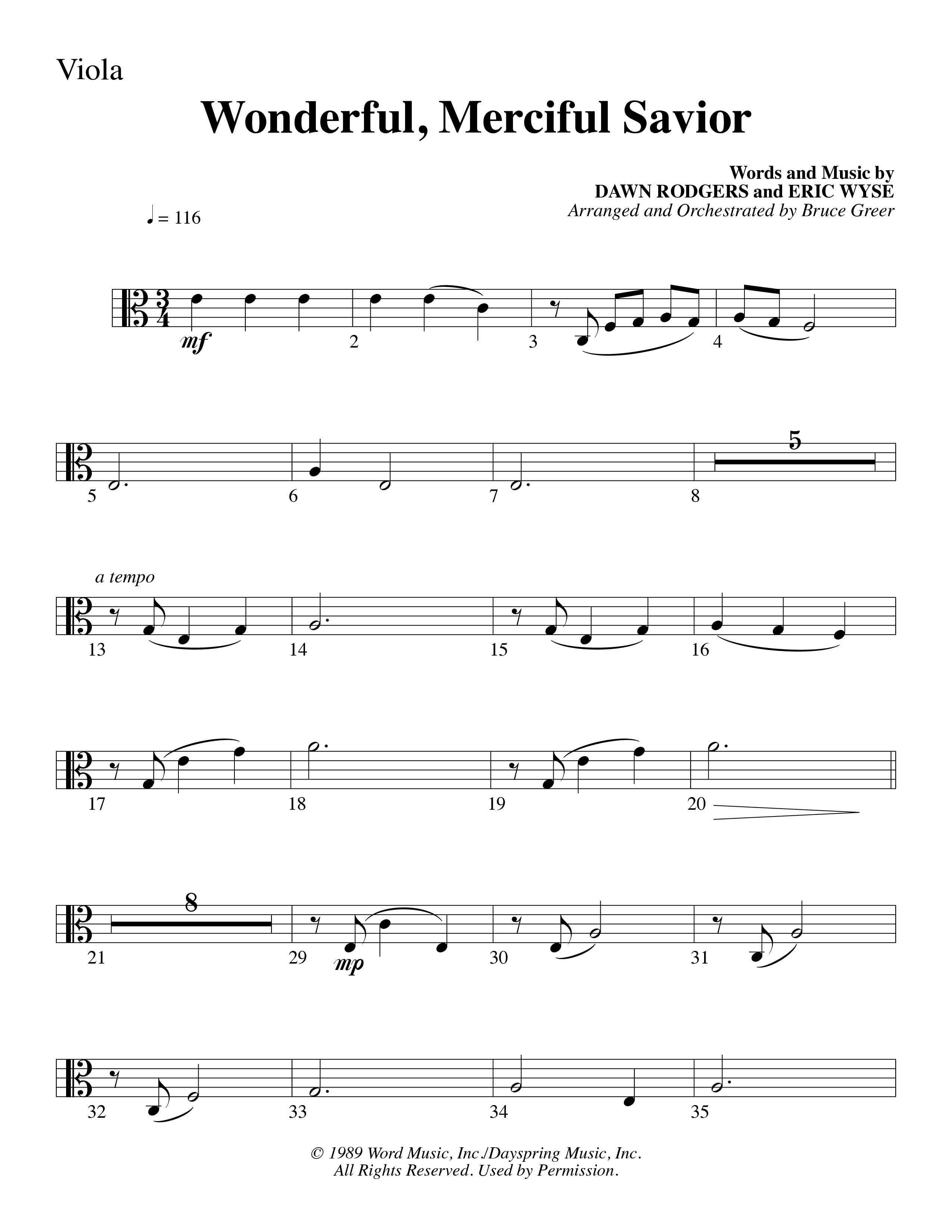 Wonderful Merciful Savior (Choral Anthem SATB) Viola (Word Music Choral / Arr. Mark McClure)