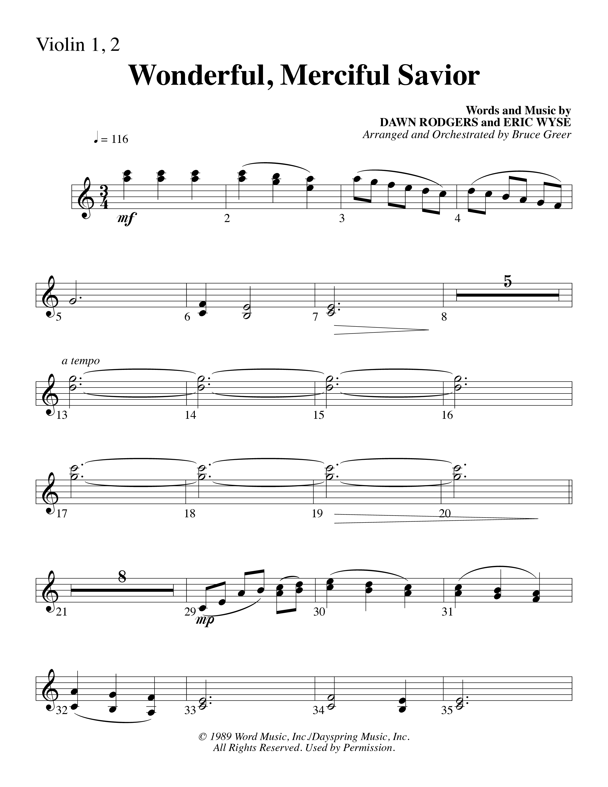 Wonderful Merciful Savior (Choral Anthem SATB) Violin 1/2 (Word Music Choral / Arr. Mark McClure)