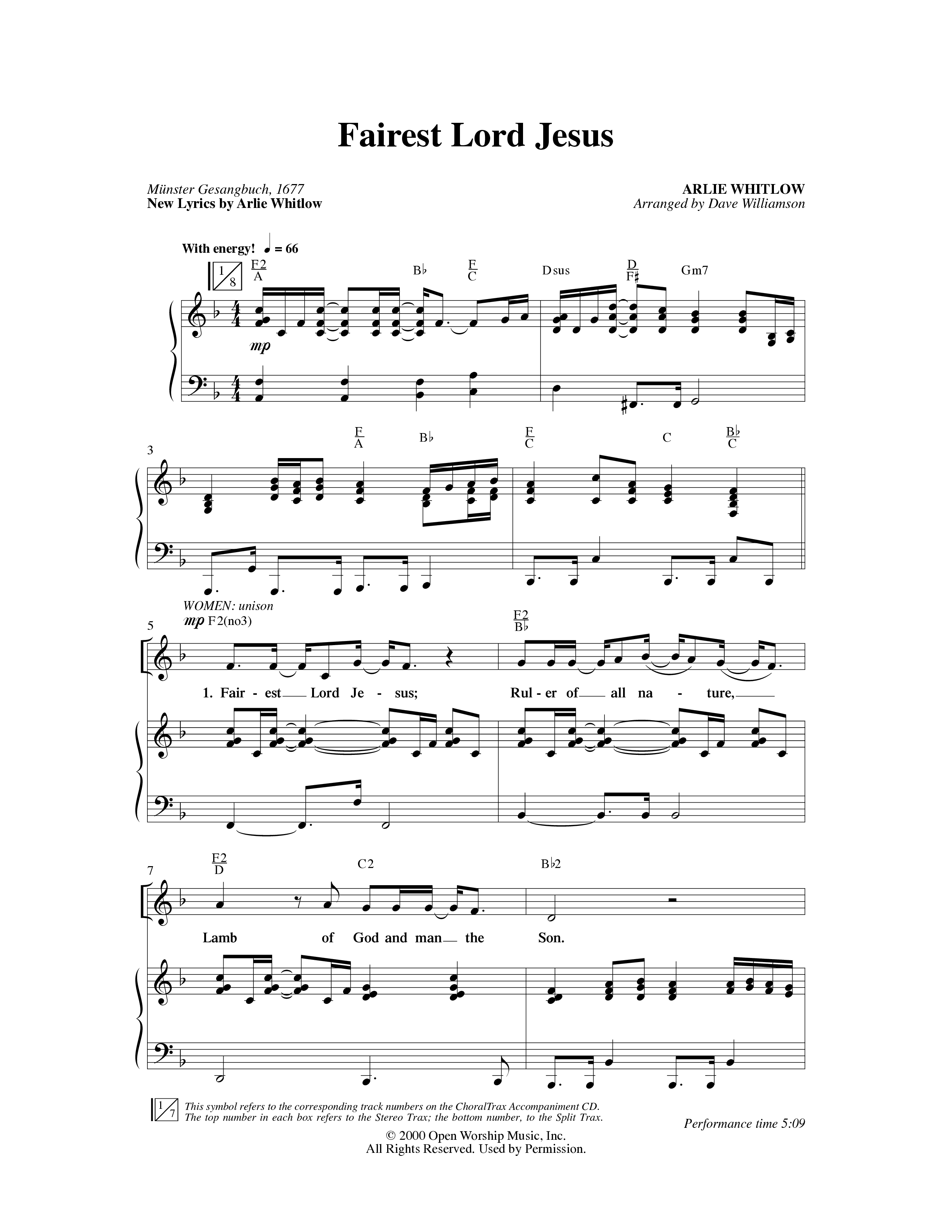 Fairest Lord Jesus (Choral Anthem SATB) Anthem (SATB/Piano) (Word Music Choral / Arr. Dave Williamson)