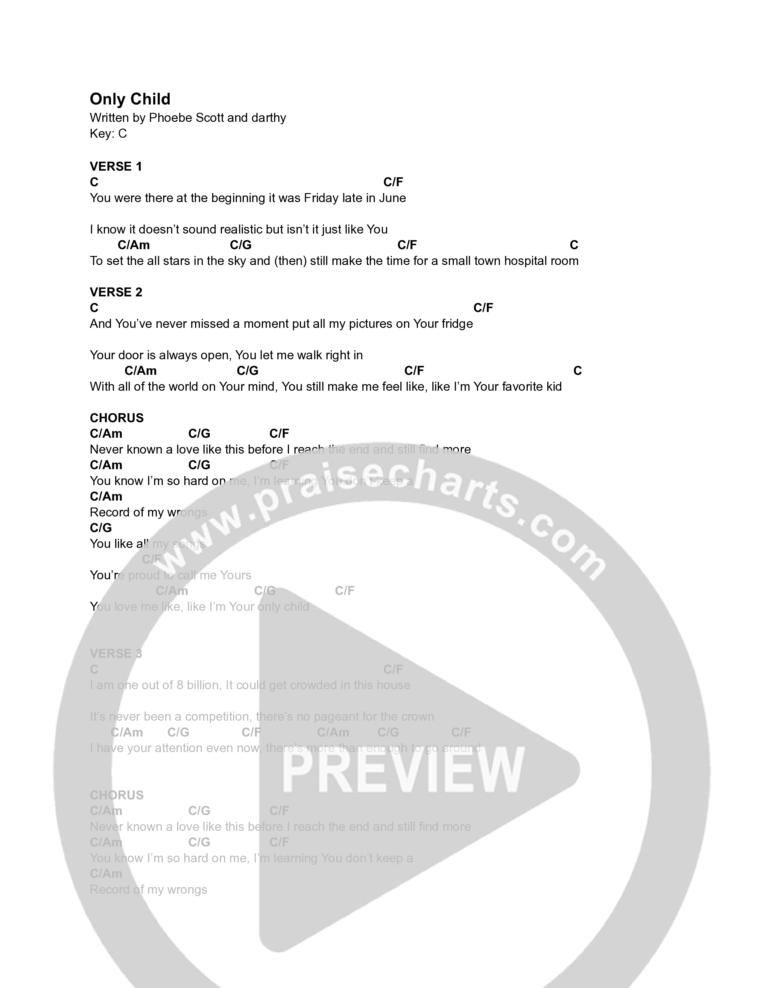 Only Child Chord Chart (Darthy)