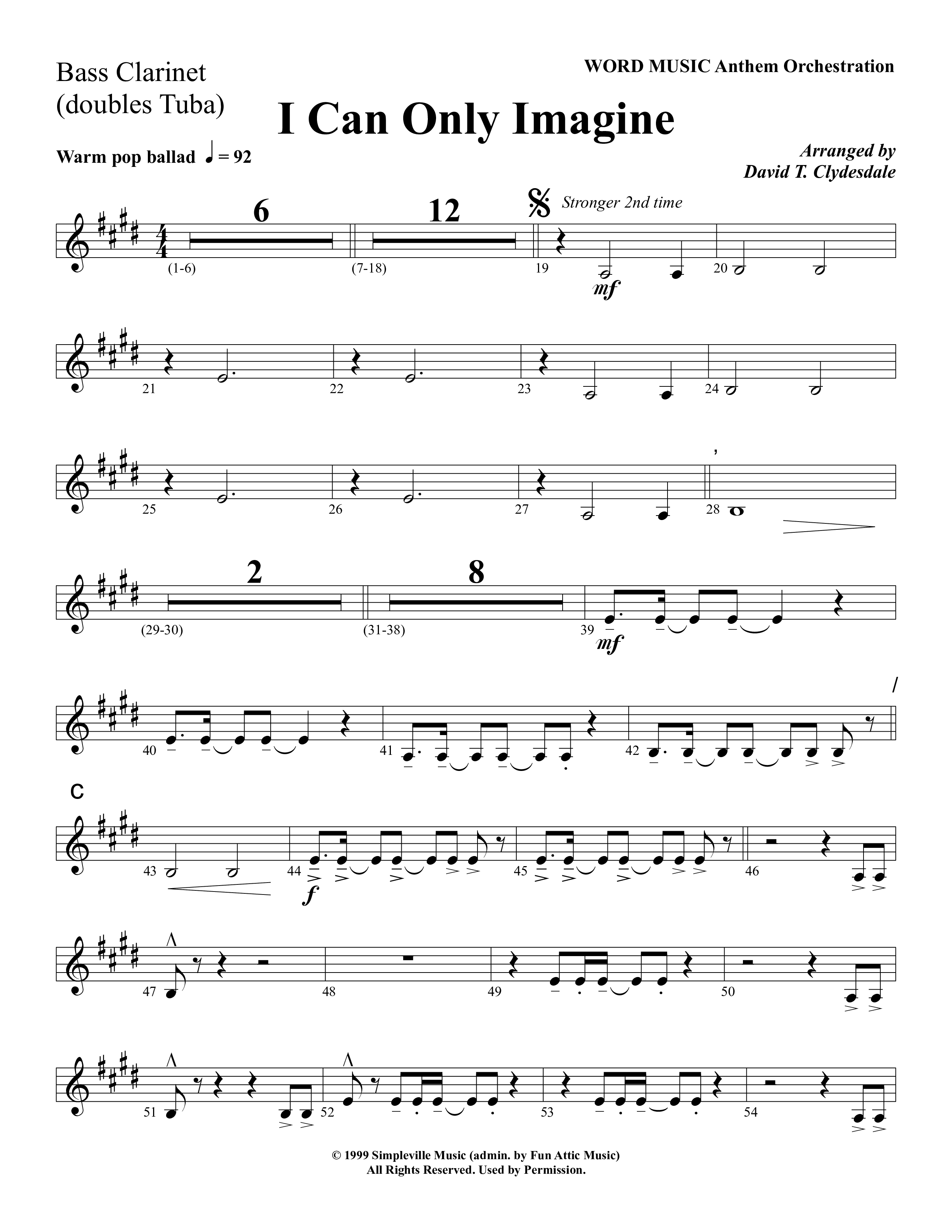 I Can Only Imagine (Choral Anthem SATB) Bass Clarinet (Word Music Choral / Arr. David Clydesdale)