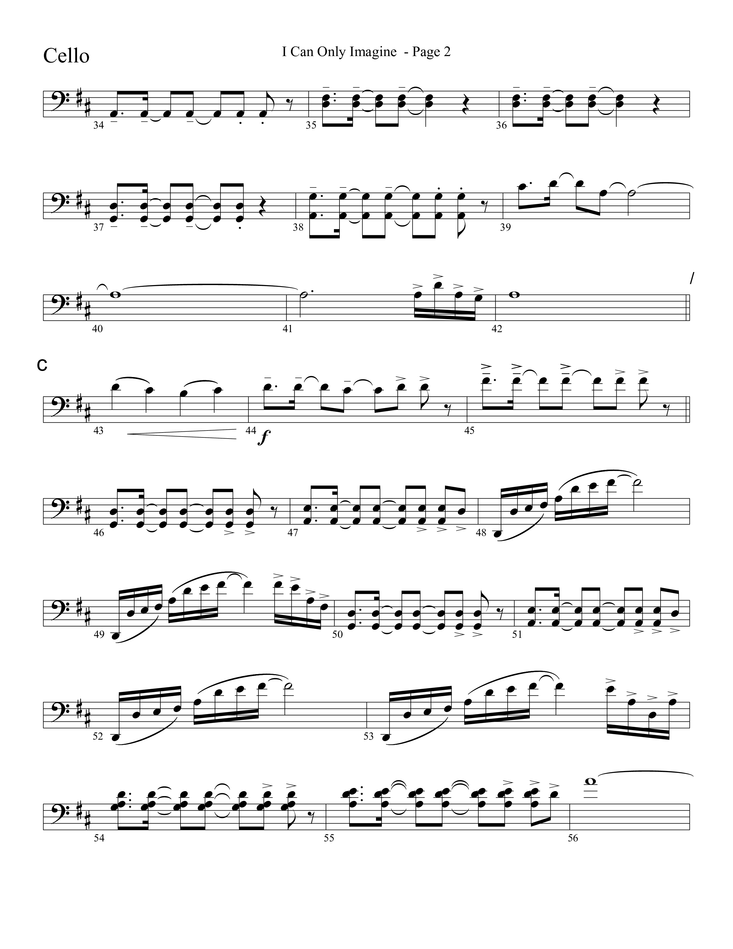 I Can Only Imagine (Choral Anthem SATB) Cello (Word Music Choral / Arr. David Clydesdale)