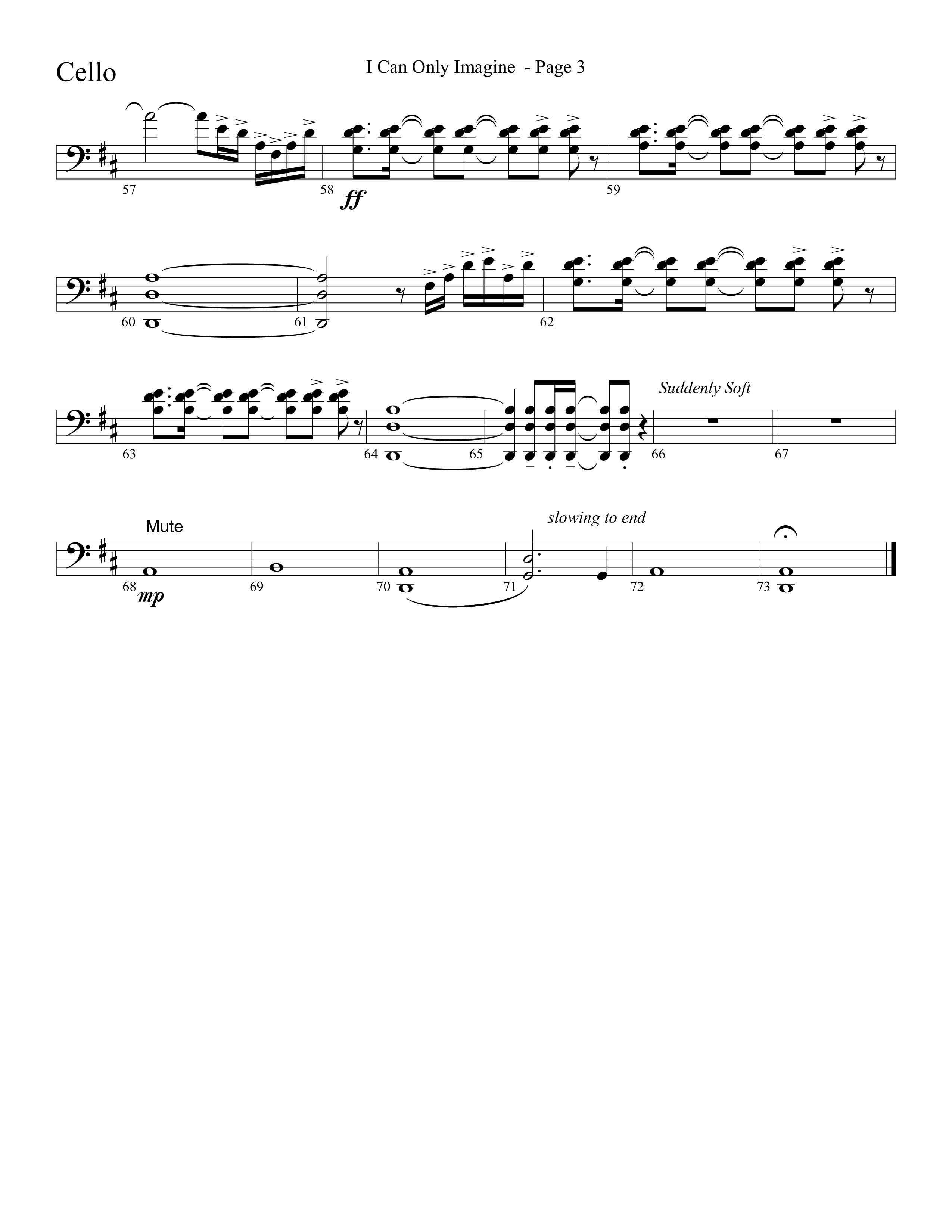 I Can Only Imagine (Choral Anthem SATB) Cello (Word Music Choral / Arr. David Clydesdale)