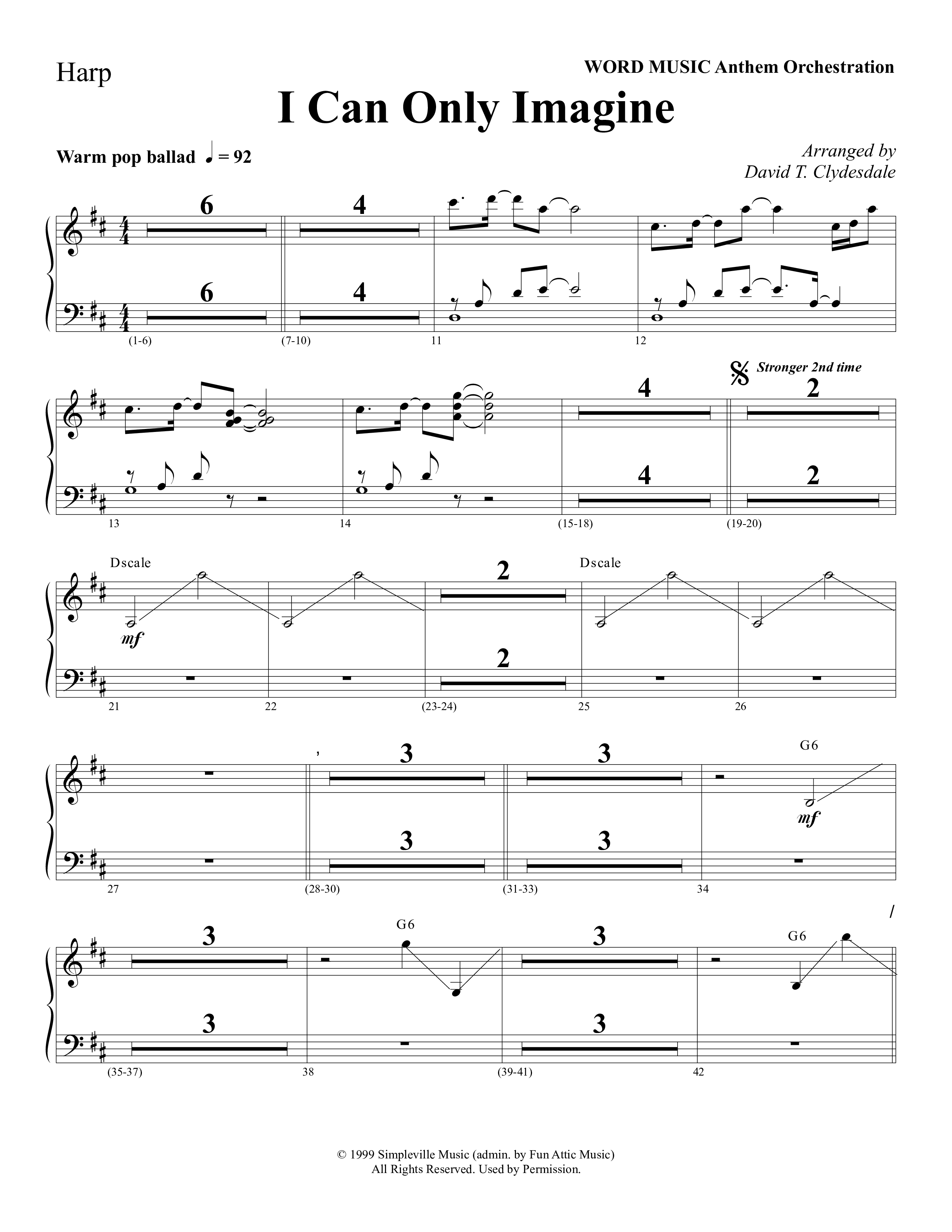 I Can Only Imagine (Choral Anthem SATB) Harp (Word Music Choral / Arr. David Clydesdale)