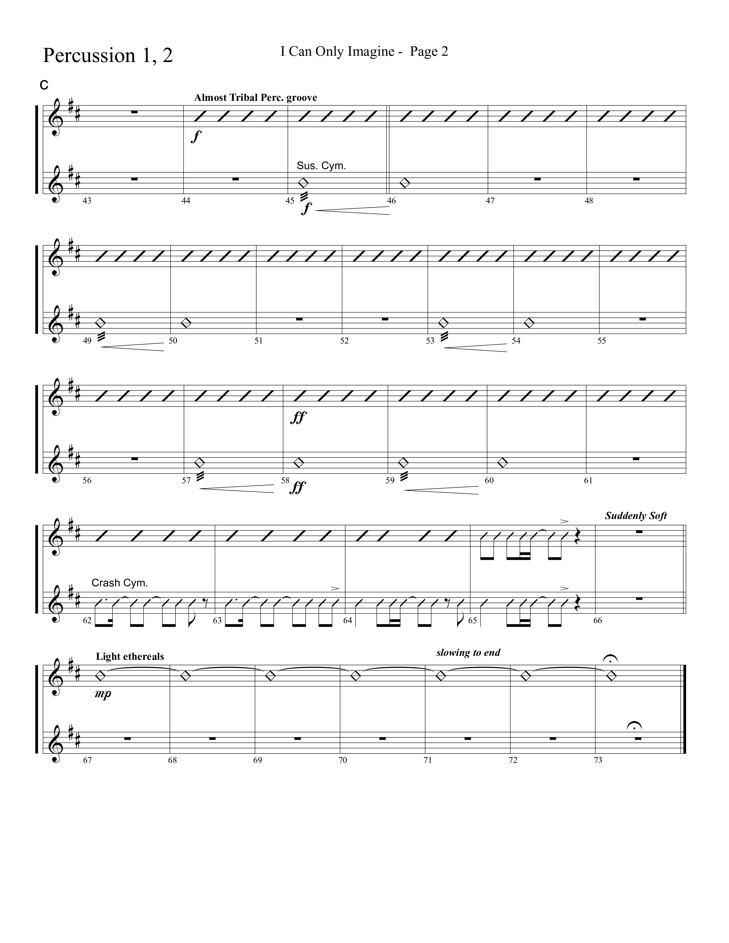 I Can Only Imagine (Choral Anthem SATB) Percussion 1/2 (Word Music Choral / Arr. David Clydesdale)