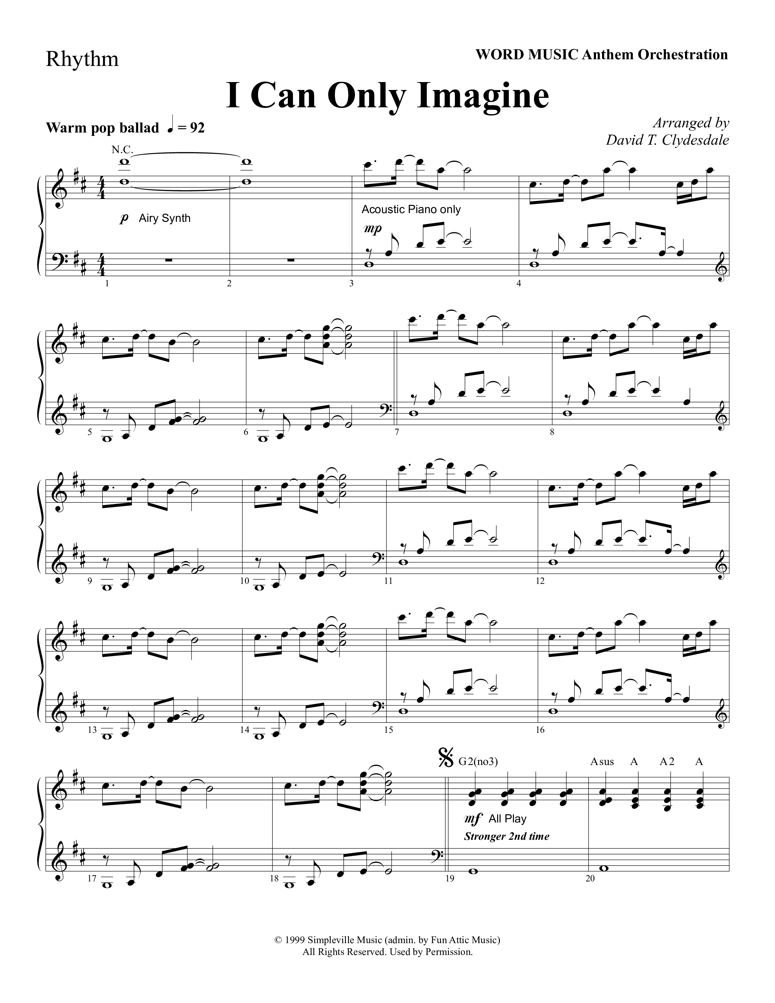 I Can Only Imagine (Choral Anthem SATB) Rhythm Chart (Word Music Choral / Arr. David Clydesdale)