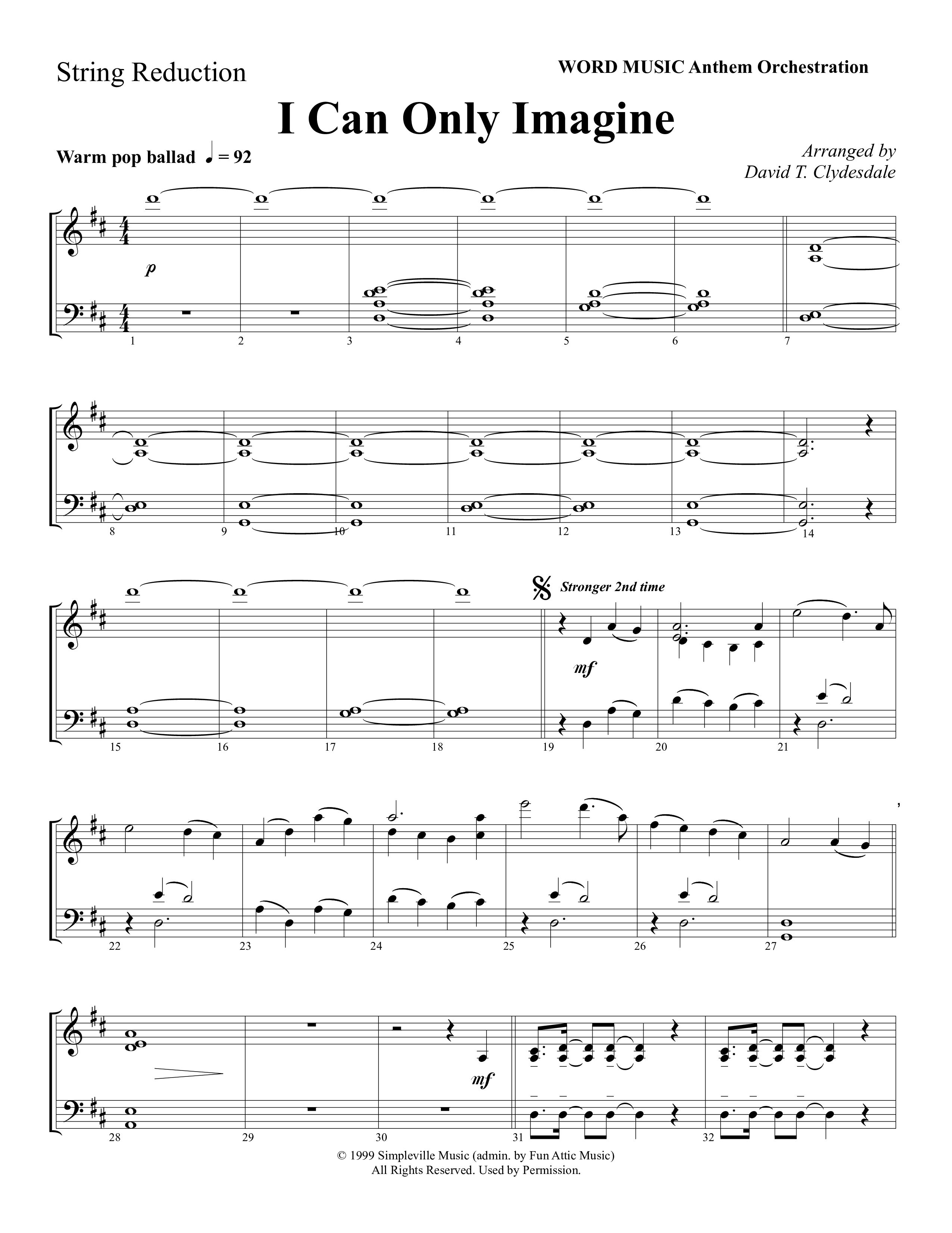 I Can Only Imagine (Choral Anthem SATB) String Reduction (Word Music Choral / Arr. David Clydesdale)