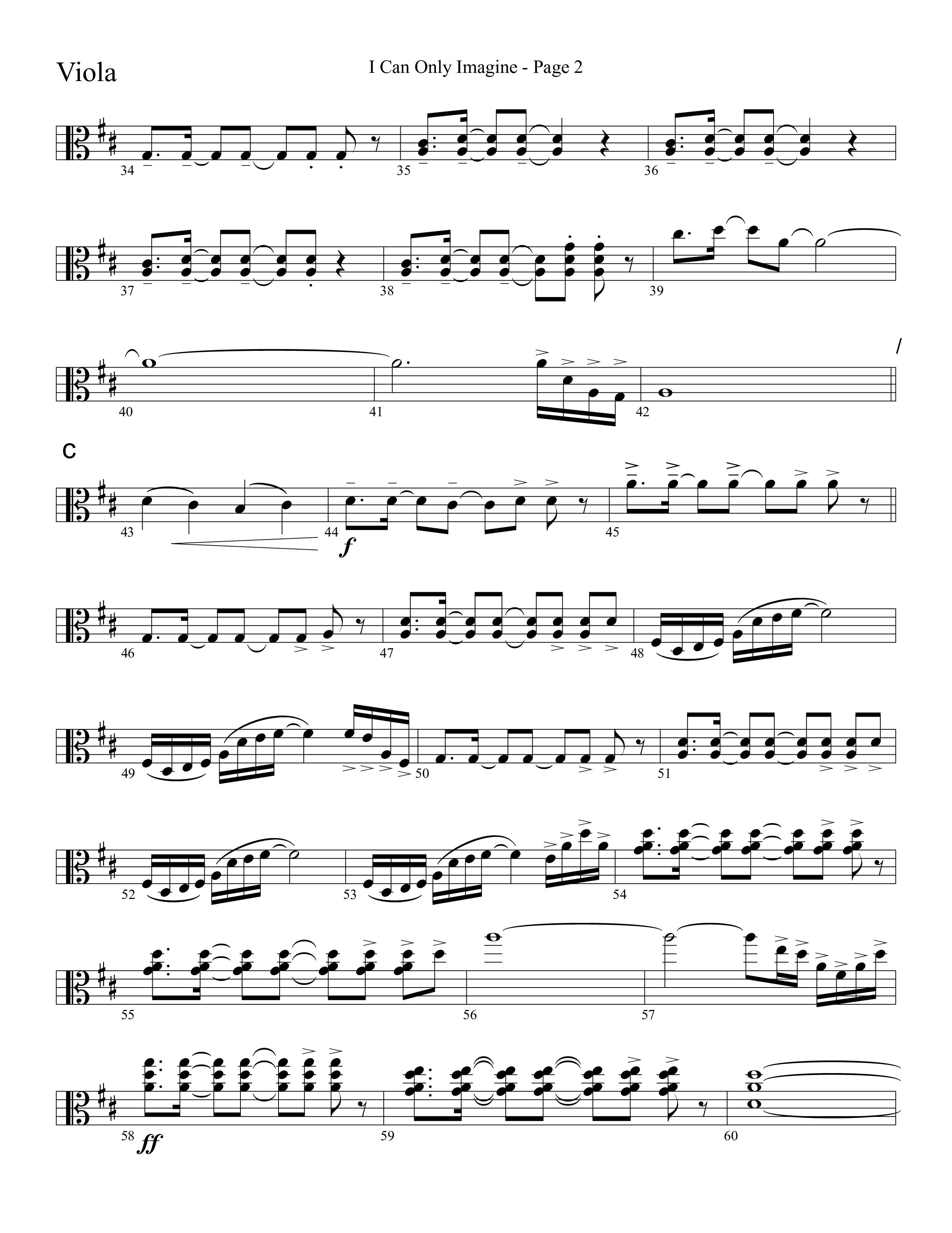I Can Only Imagine (Choral Anthem SATB) Viola (Word Music Choral / Arr. David Clydesdale)