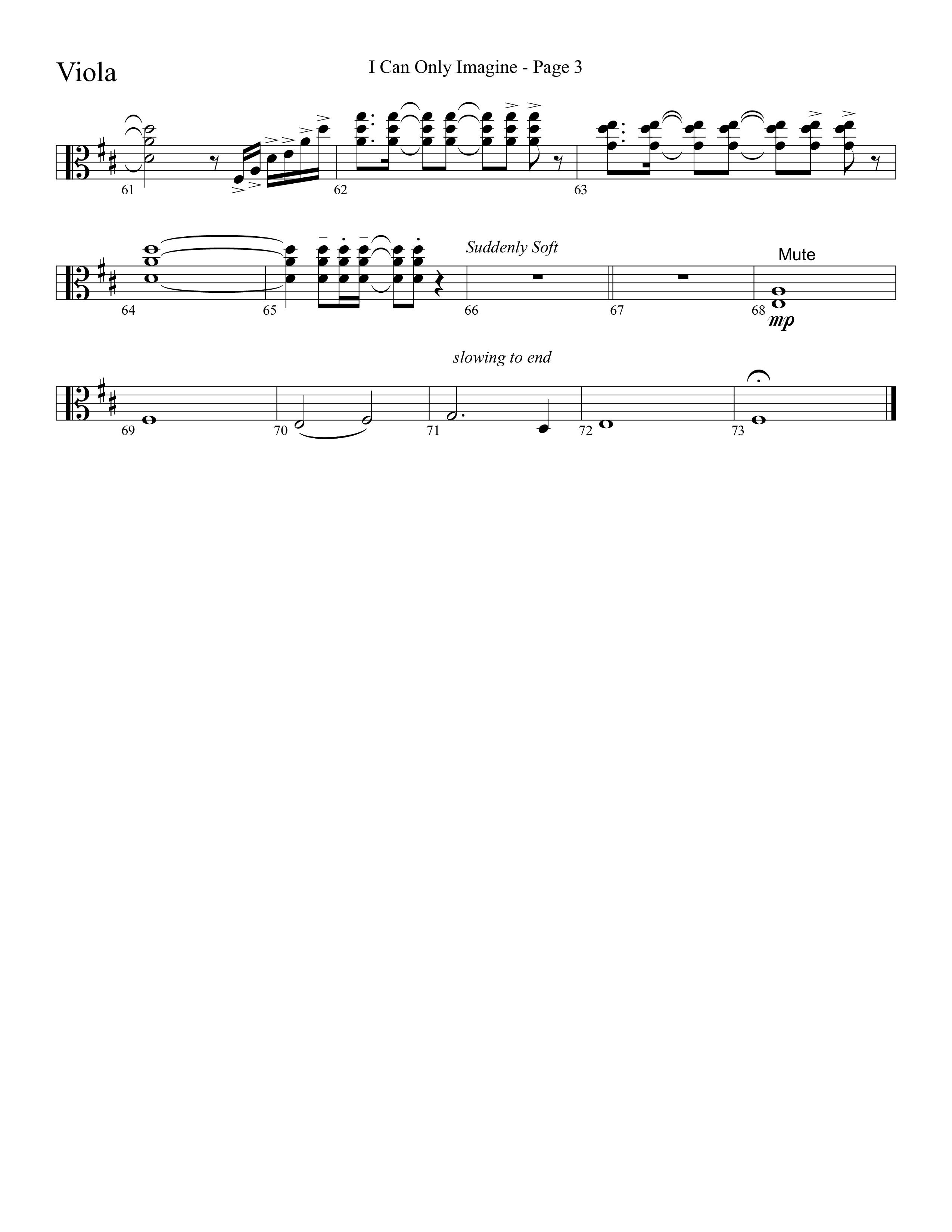 I Can Only Imagine (Choral Anthem SATB) Viola (Word Music Choral / Arr. David Clydesdale)