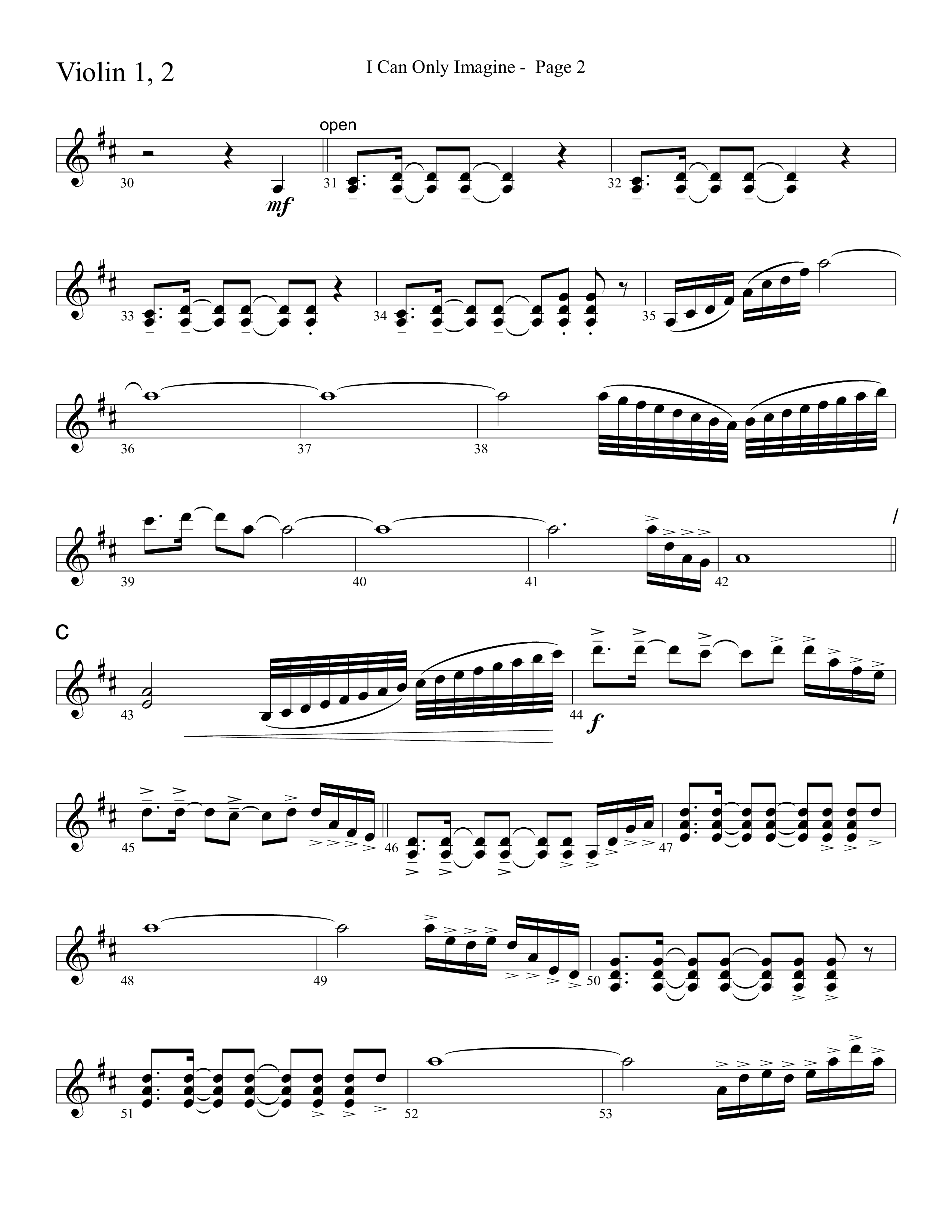 I Can Only Imagine (Choral Anthem SATB) Violin 1/2 (Word Music Choral / Arr. David Clydesdale)