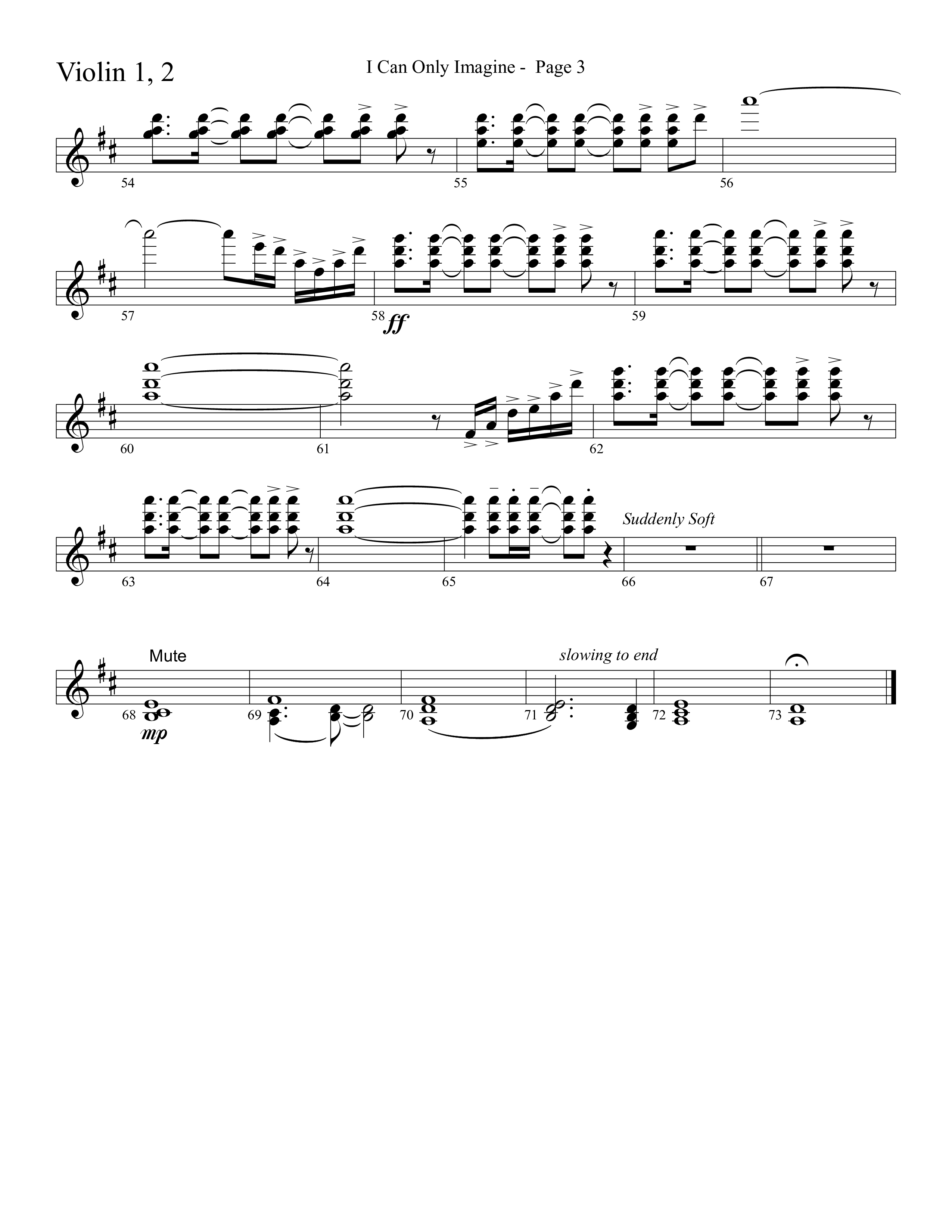 I Can Only Imagine (Choral Anthem SATB) Violin 1/2 (Word Music Choral / Arr. David Clydesdale)