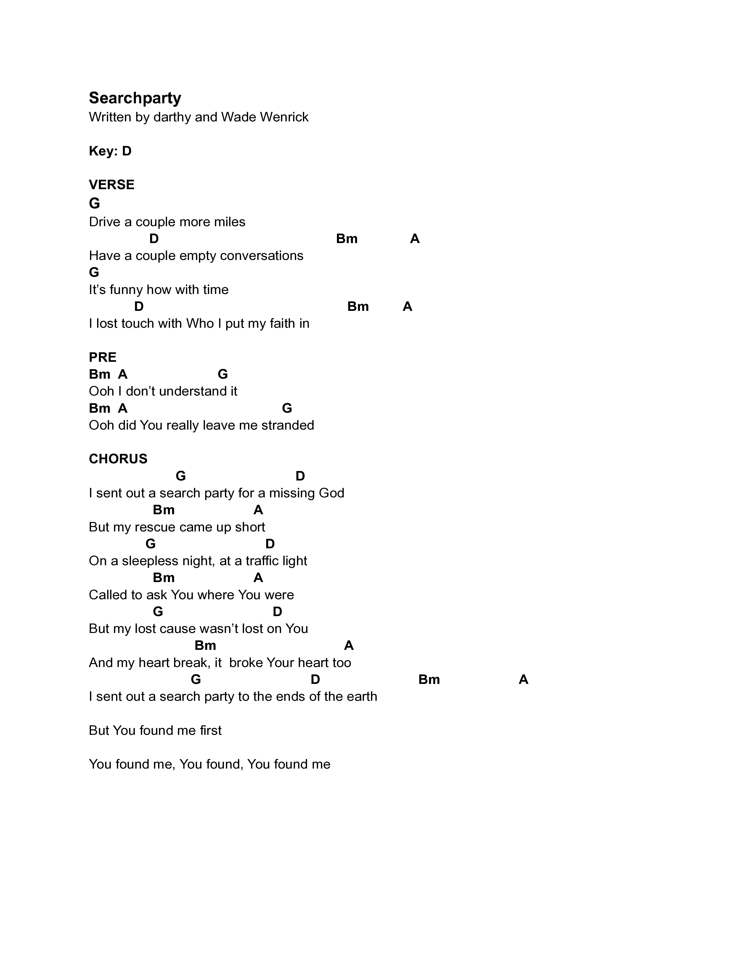 Searchparty Chord Chart (Darthy)